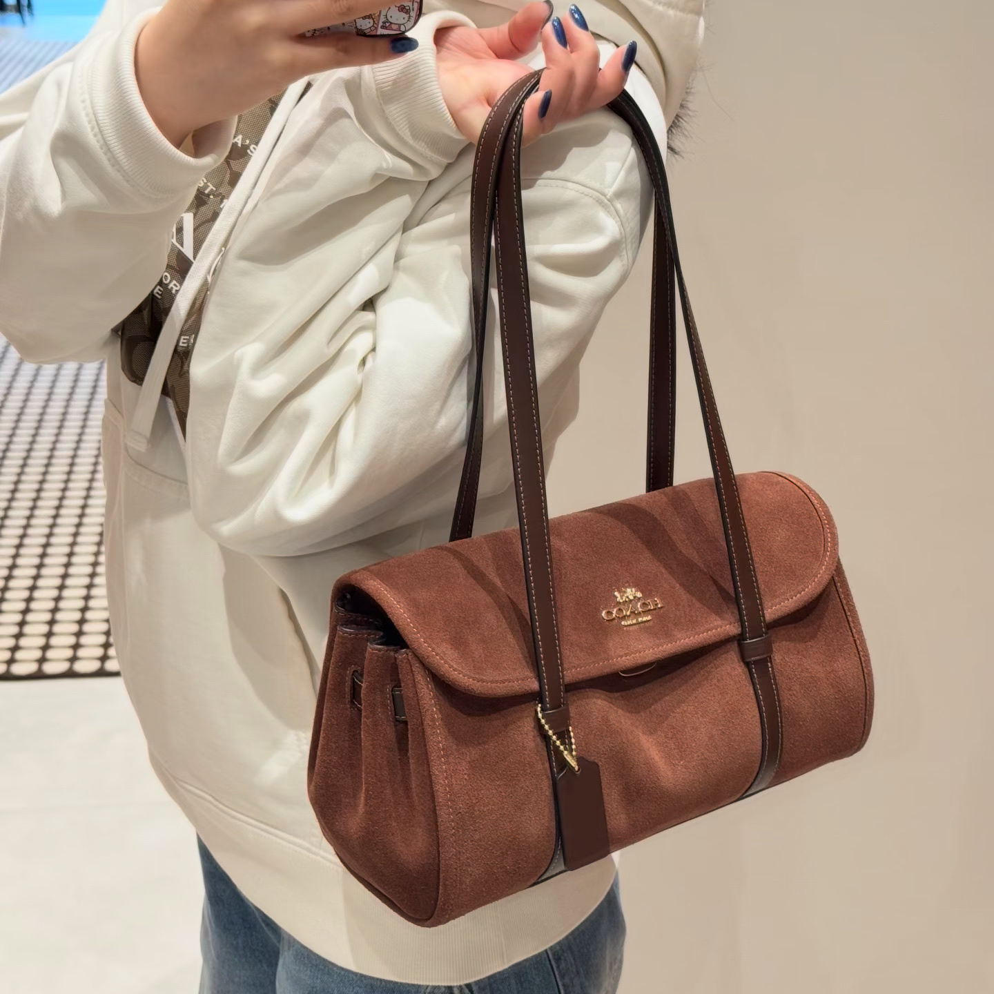 《美國代購》✨Coach Bridget翻蓋麂皮法棍包