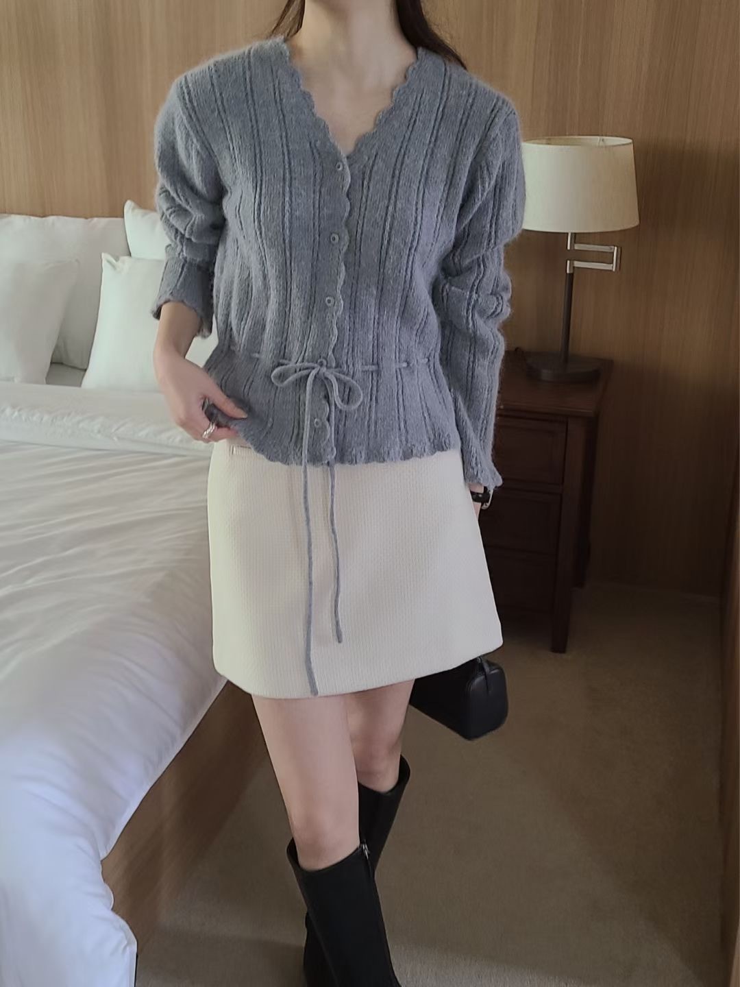 Angora ribbon cardigan knit