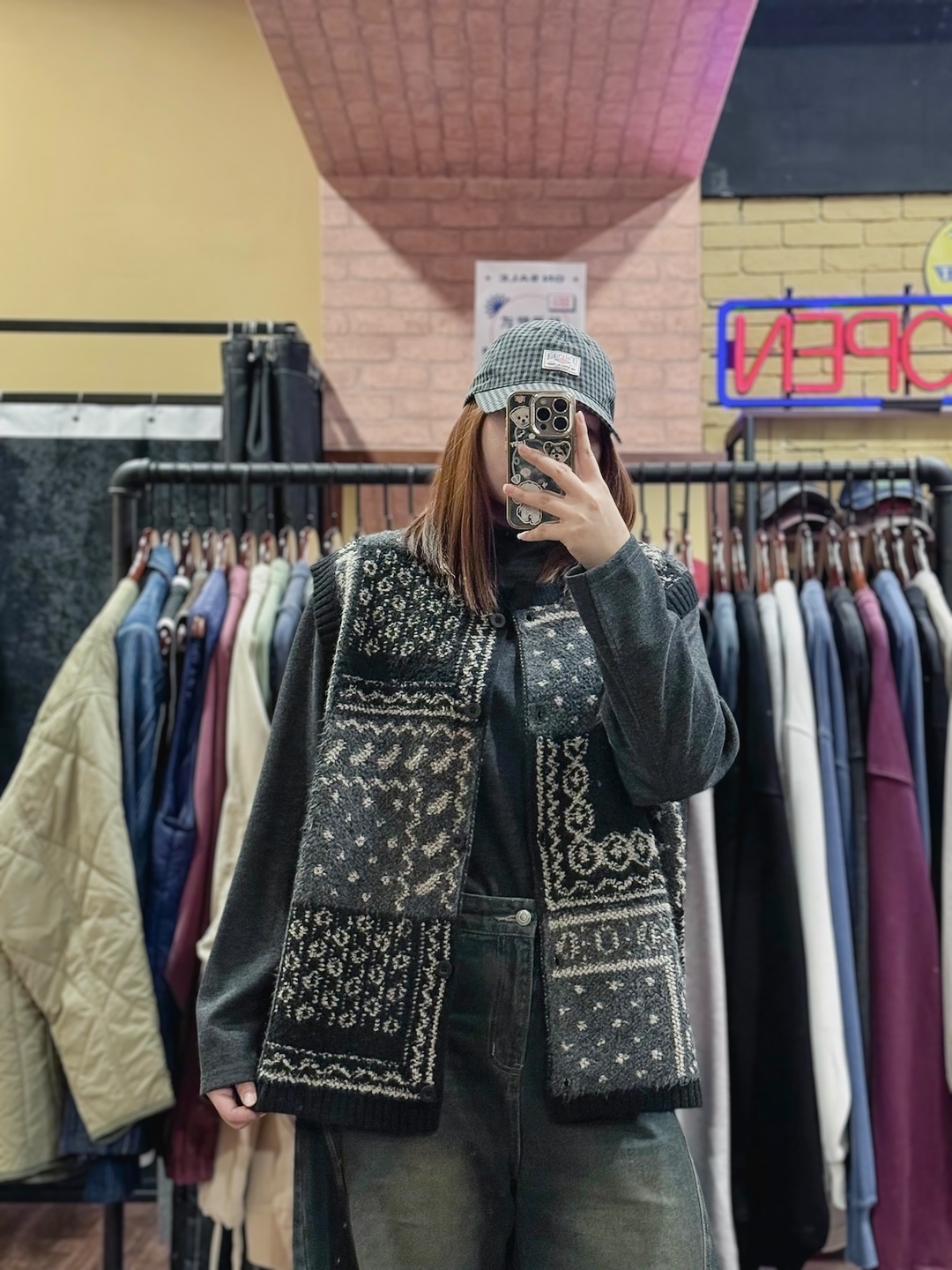 復古拼格羊毛針織背心