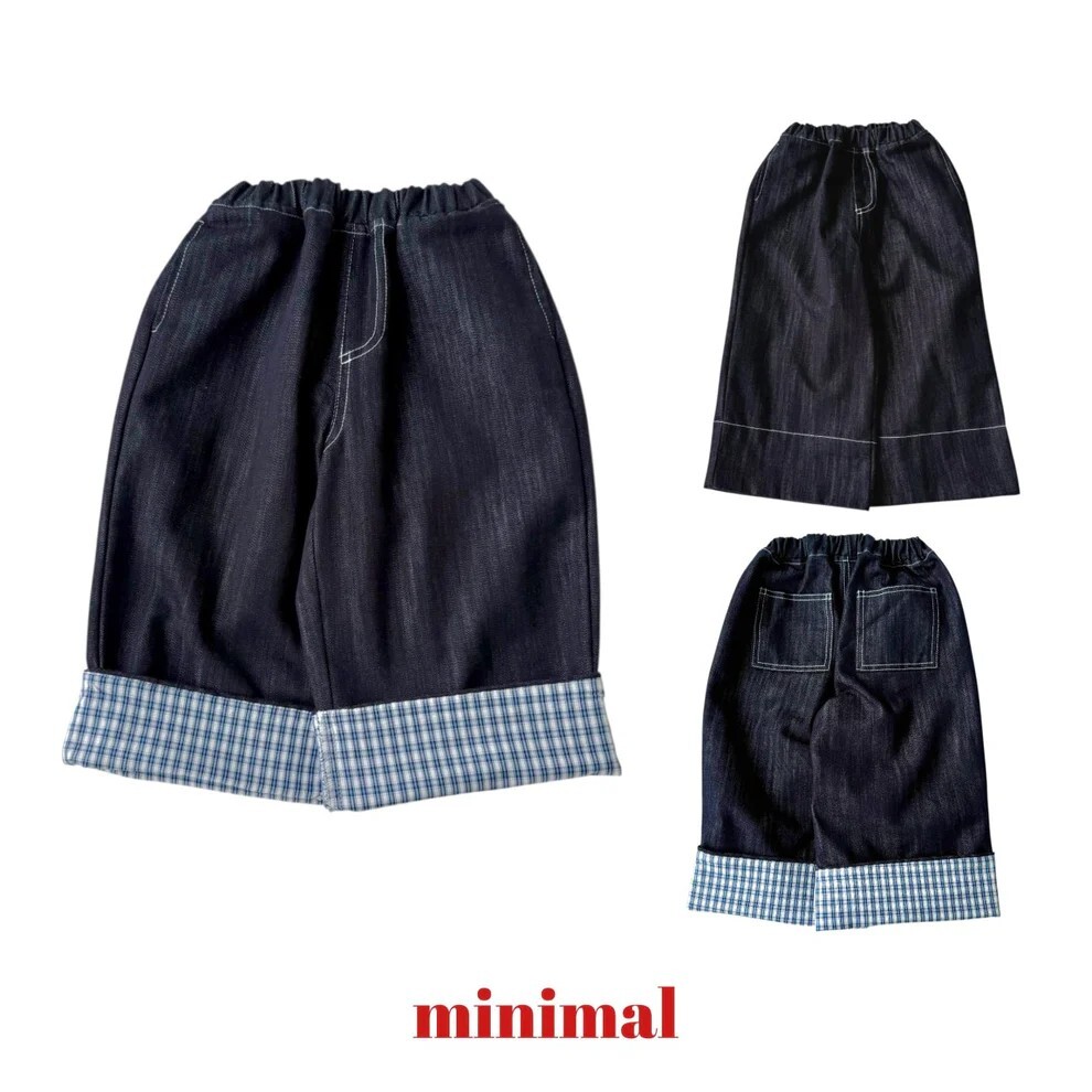 90-140 MNM 反摺格紋牛仔寬褲
