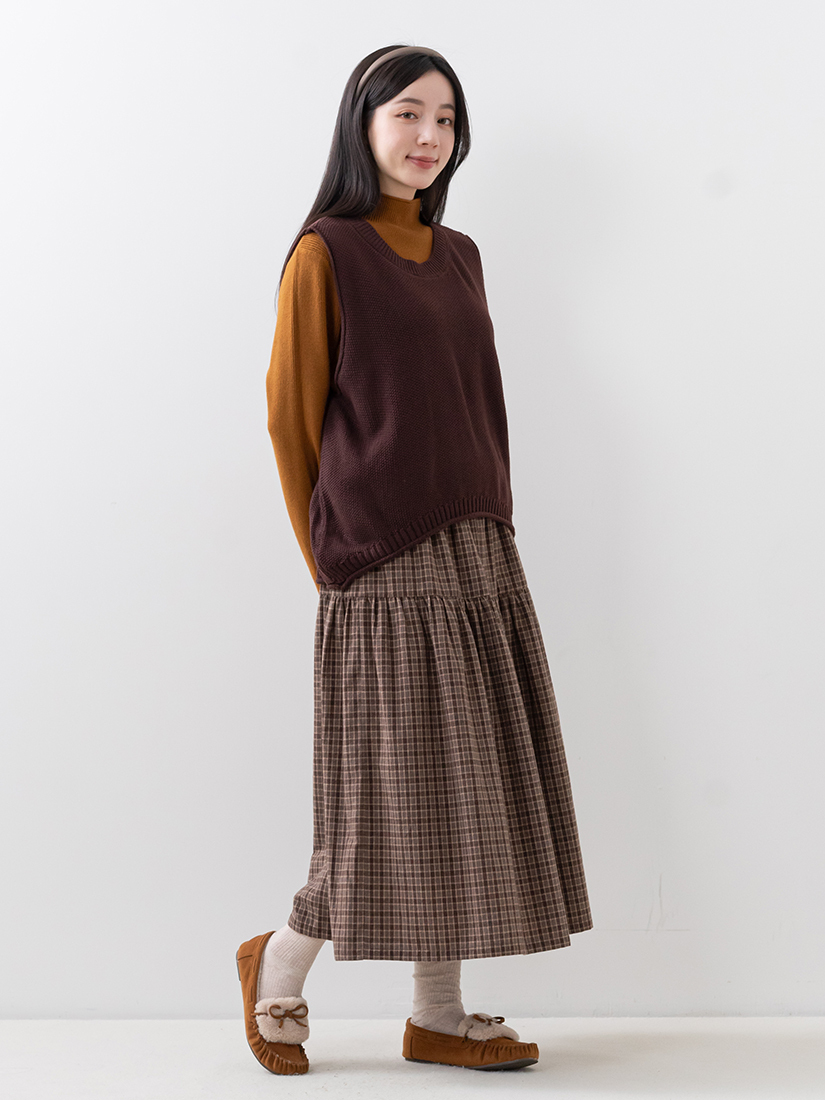 織紋針織背心落肩羅紋針織上衣輕磨毛長裙組合