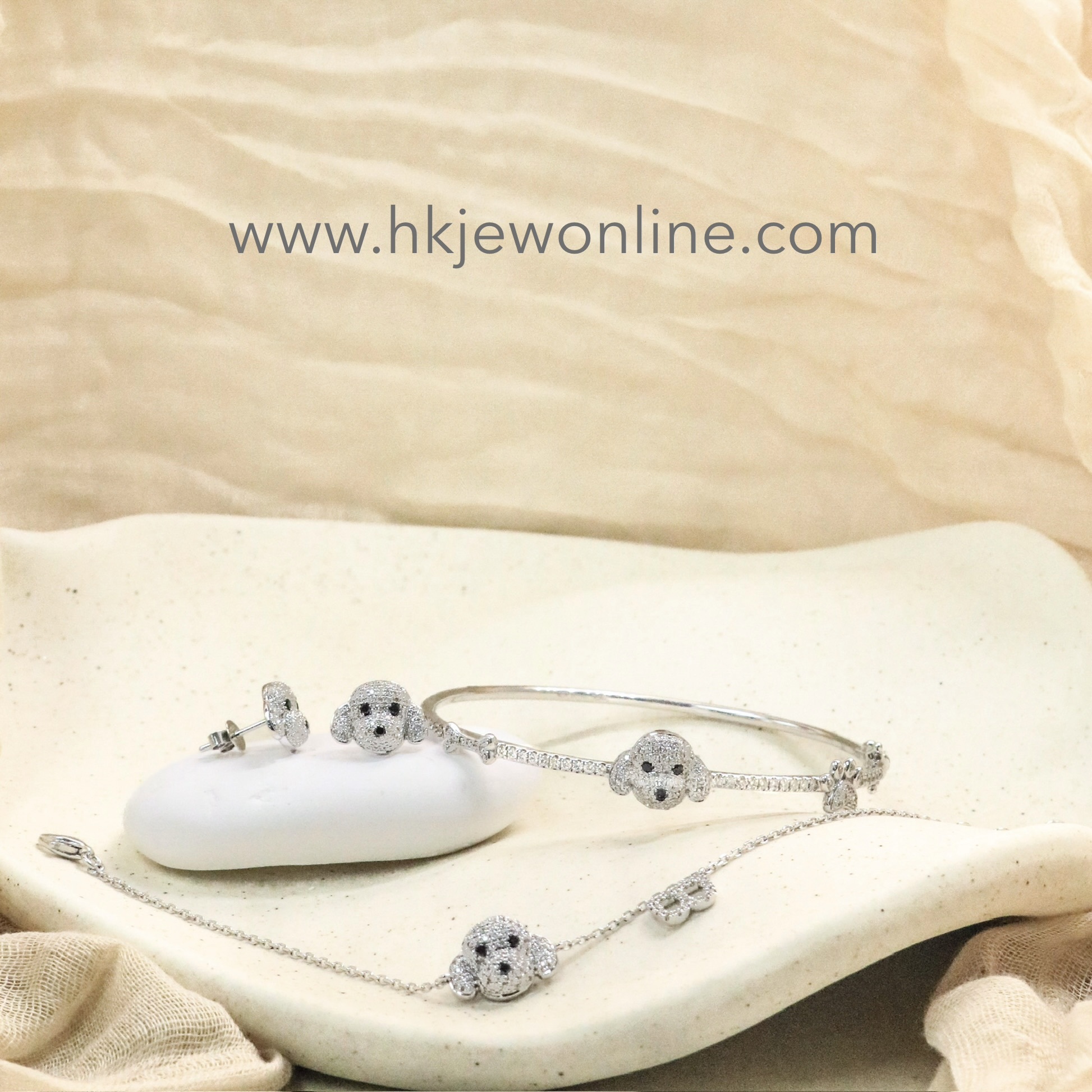 18K White Gold Diamond Poodle Collection (Bracelet /Necklace /Earrings / Bangle)
