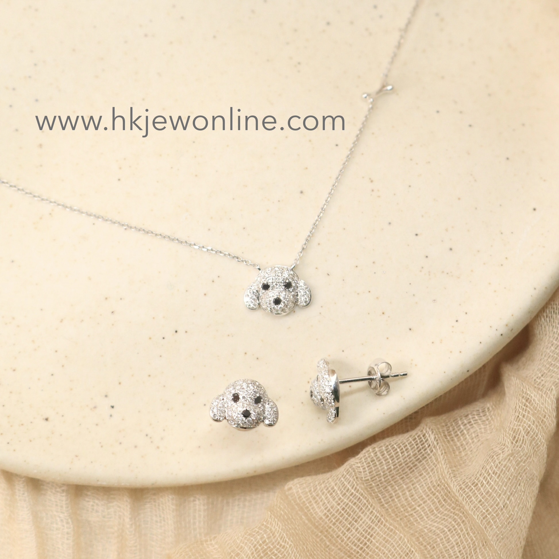 18K White Gold Diamond Poodle Collection (Bracelet /Necklace /Earrings / Bangle)