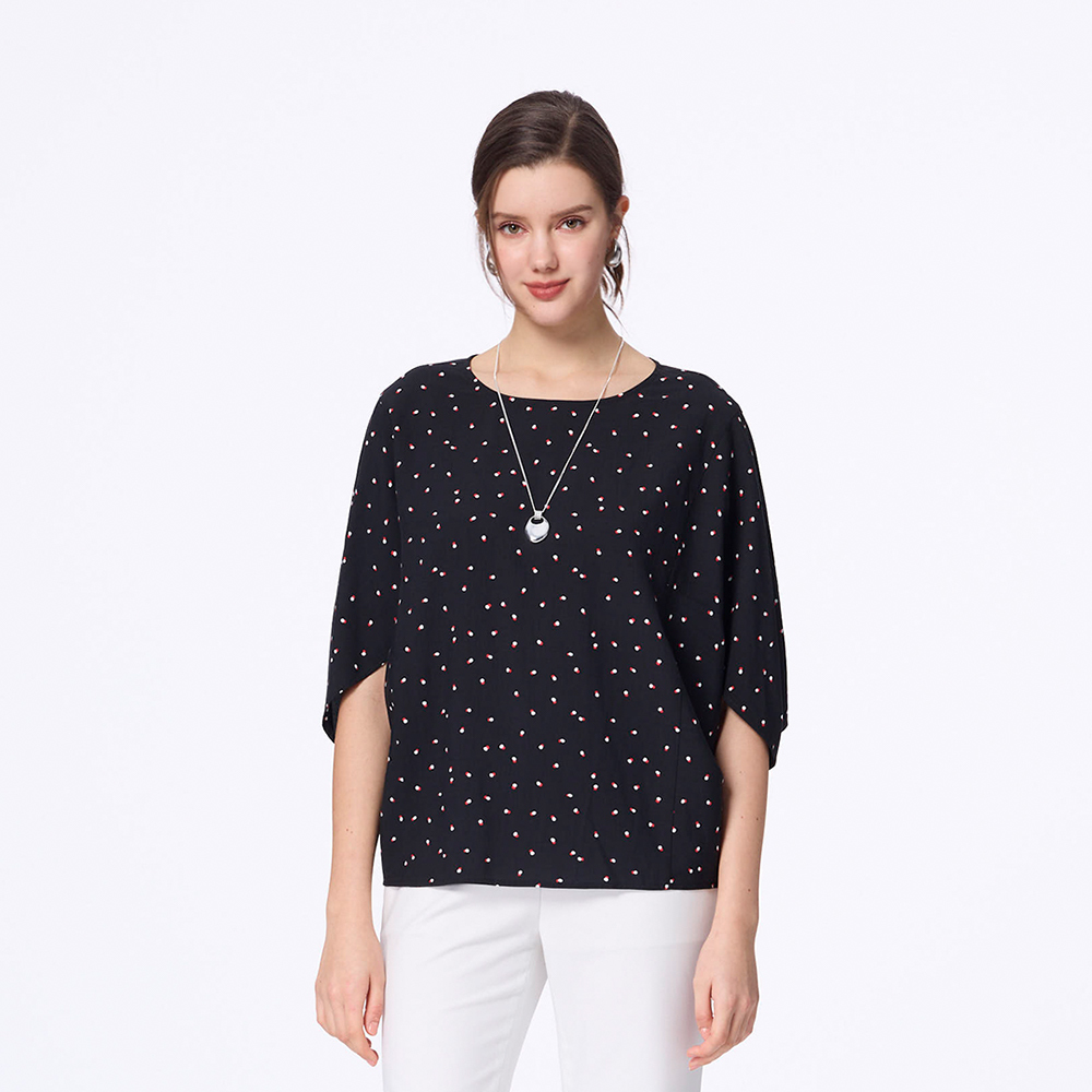 細點暮光圓領寬袖上衣