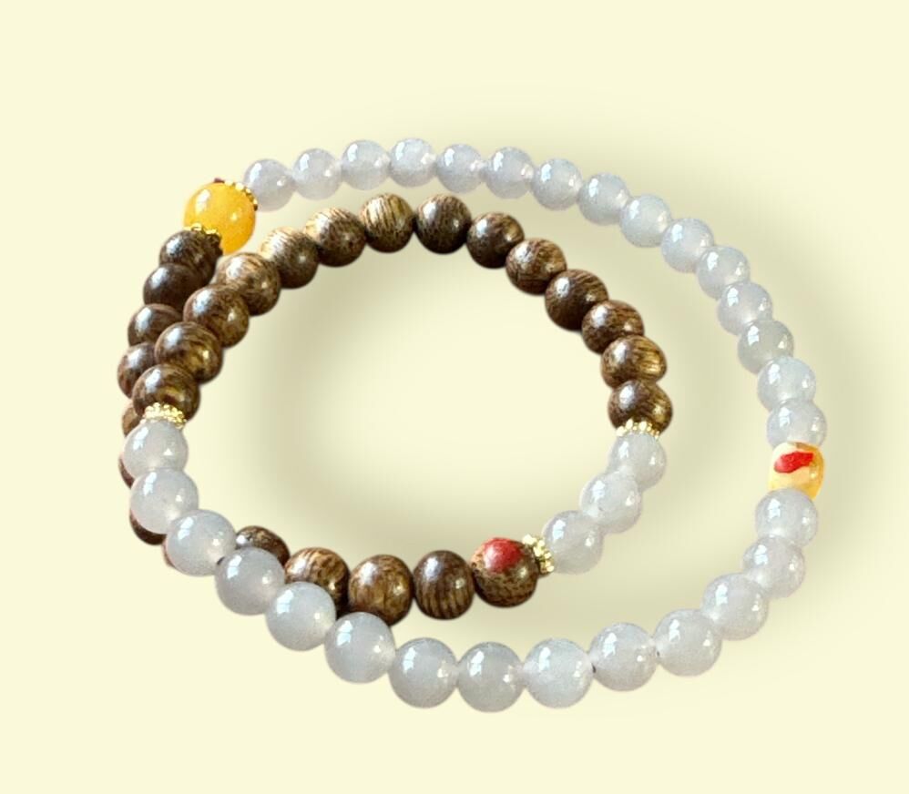 0211PT27-開運手飾PT-沉香冰紫玉髓雙圈手串6mm可經師傅開光 (A27)