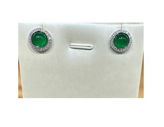 0211PT29-開運手飾PT-5A級綠玉髓蛋面圍碎石耳釘 蛋面0.8cm (A29)