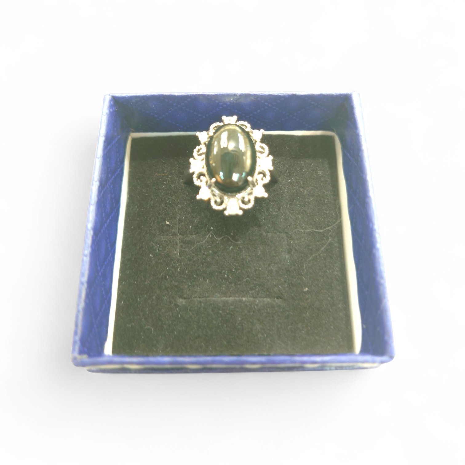 0211PT34-開運手飾PT-和田玉黑青銀戒指 [附國檢證書]  圈口大小可調較 尺寸約: 10(闊)x14(長)x6.5(厚) mm (A34)