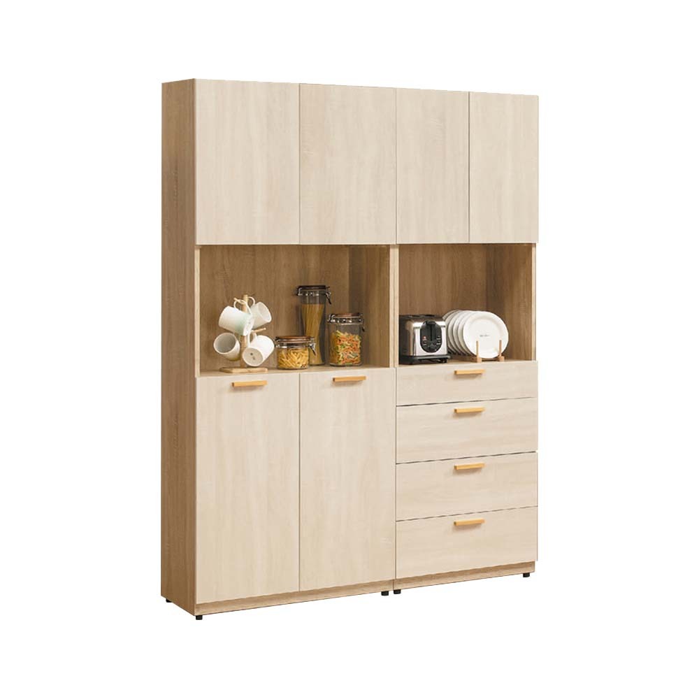 柏蒂家居-席拉4.5尺六門四抽中開放收納餐櫃組合