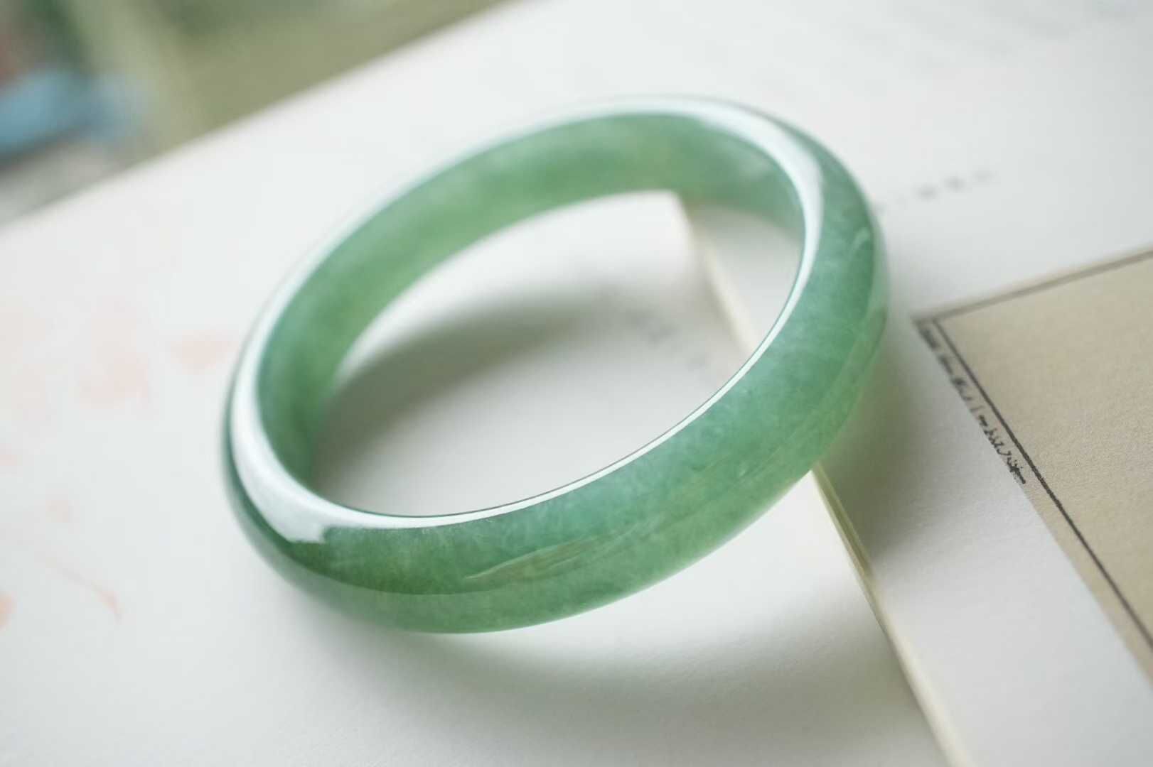 翡翠冰油青正圈手鐲,天然翡翠A玉, 緬甸玉, Jade, Jadeite