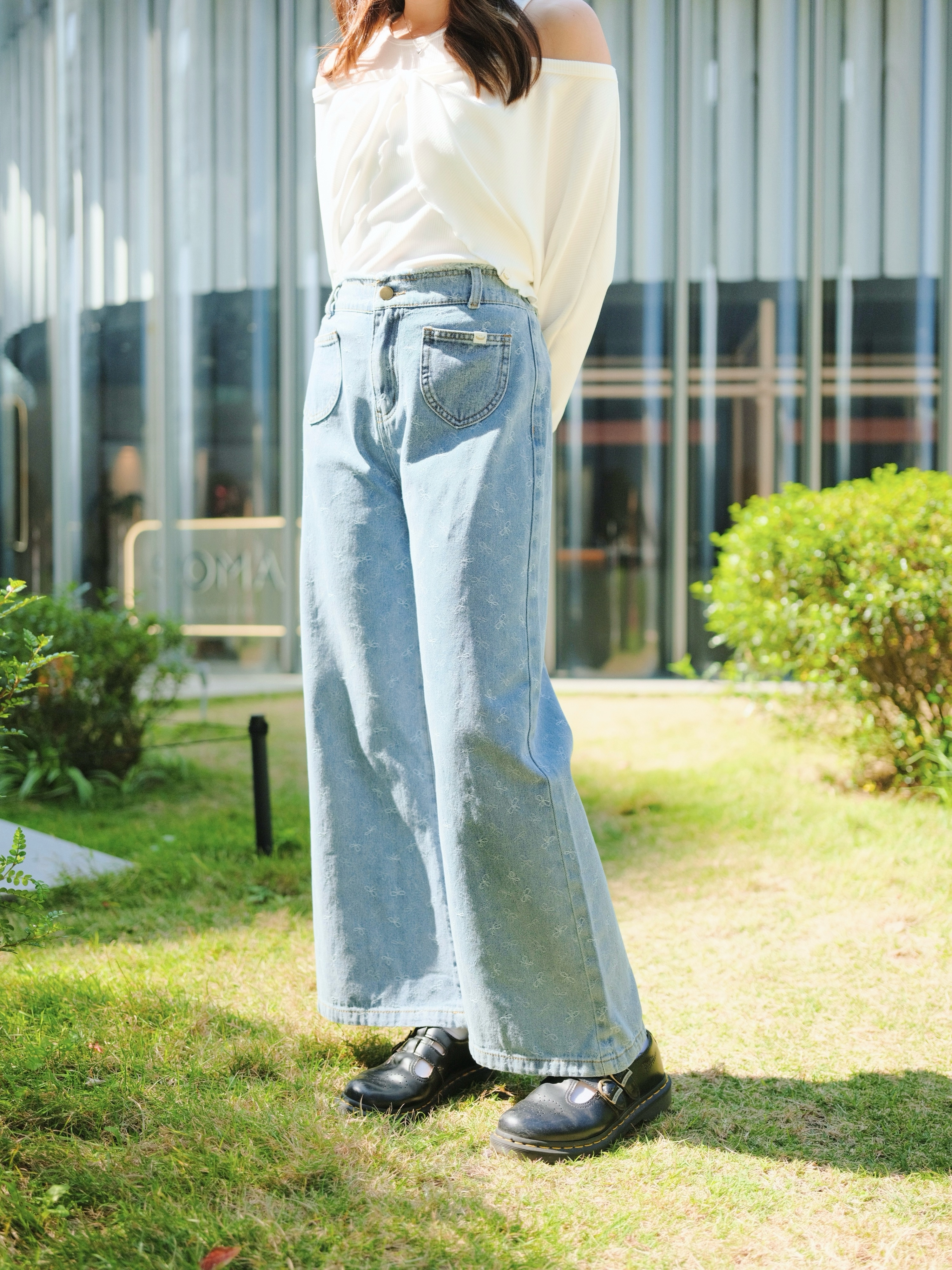 三色 / 小尖袋流蘇牛仔長褲 / Pointed Pocket Frayed Waist Jeans