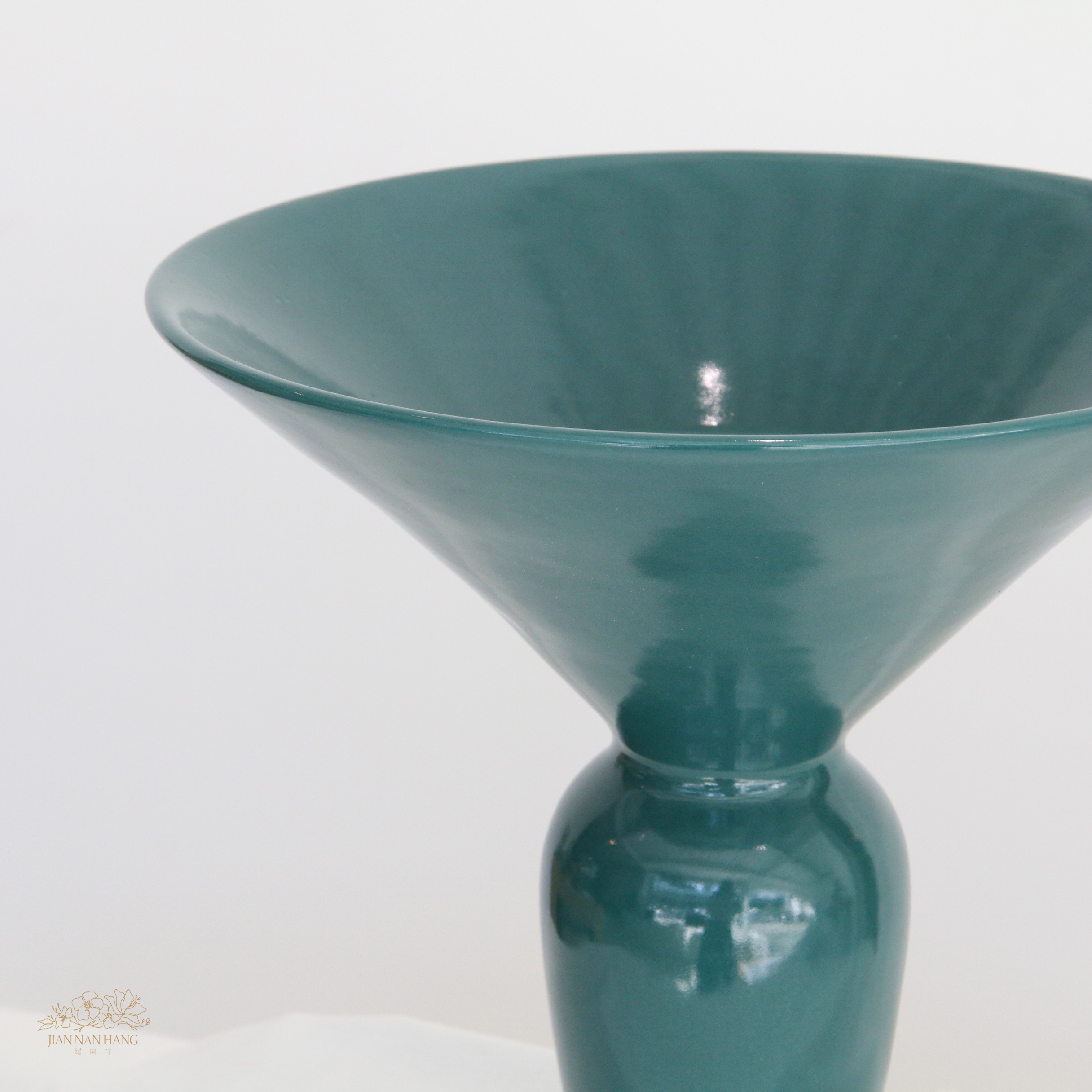 手作陶瓷花器-玻璃湖 藍綠