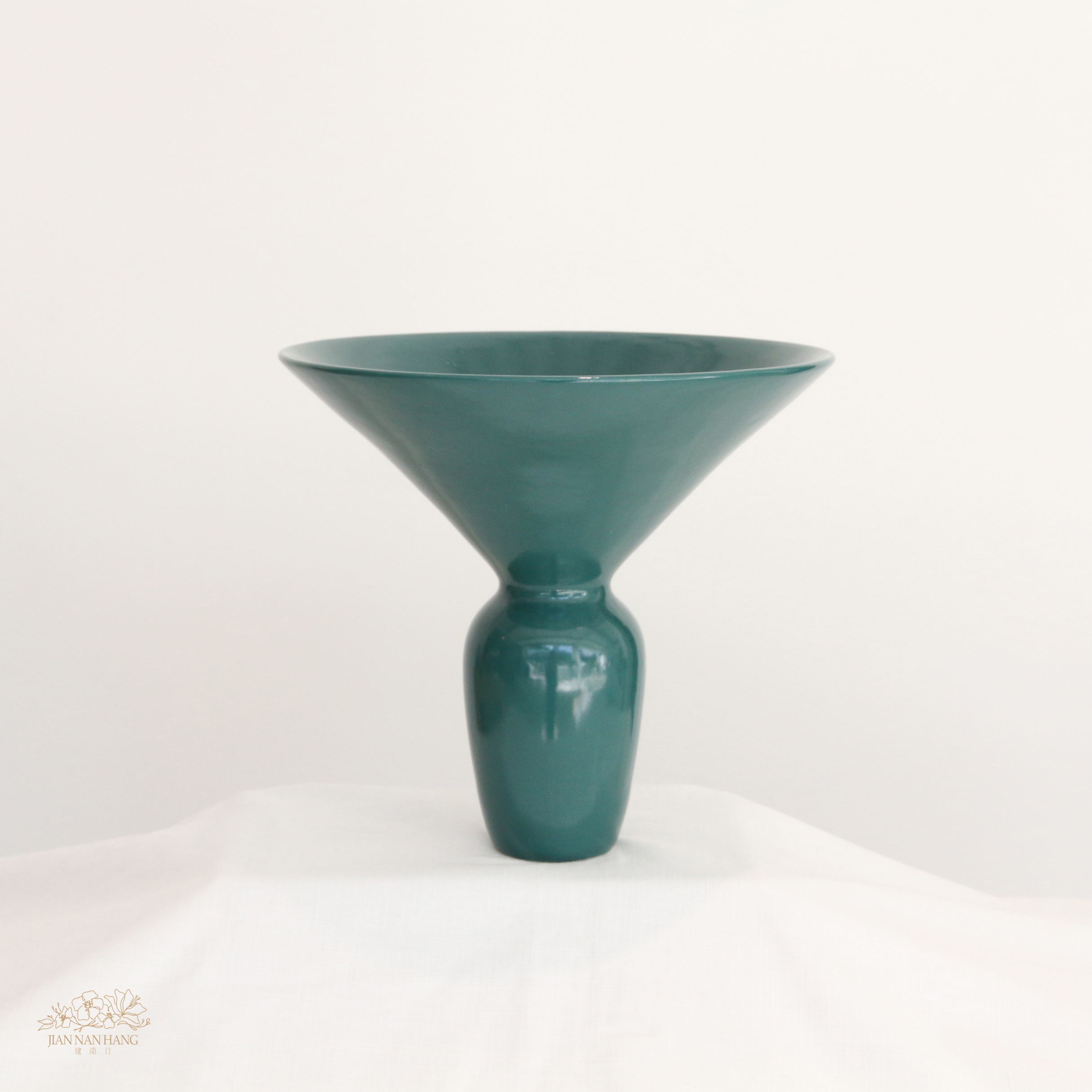 手作陶瓷花器-玻璃湖 藍綠