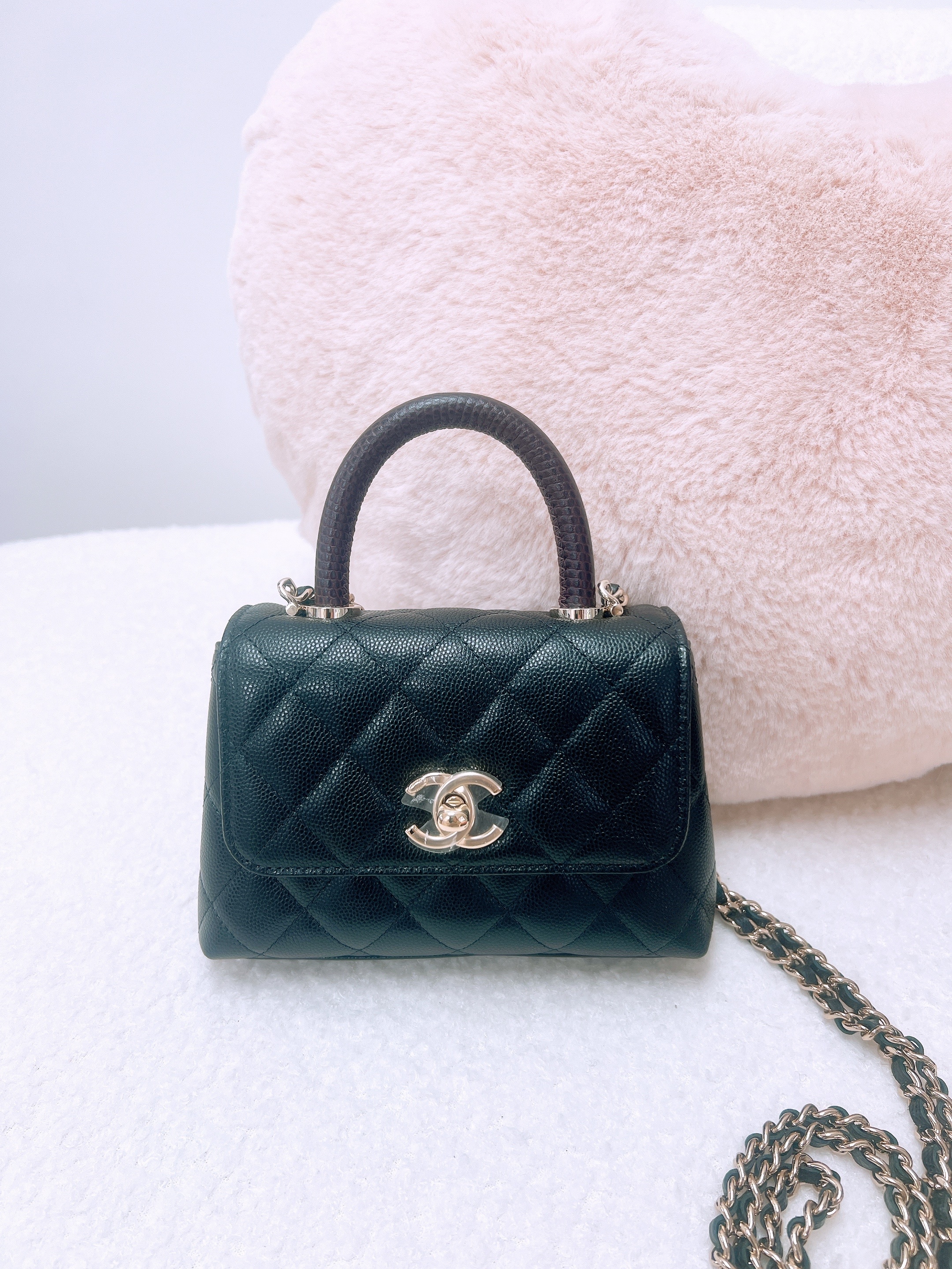 *Unused* Chanel coco handle nano (black caviar with dark red handle/ GHW)