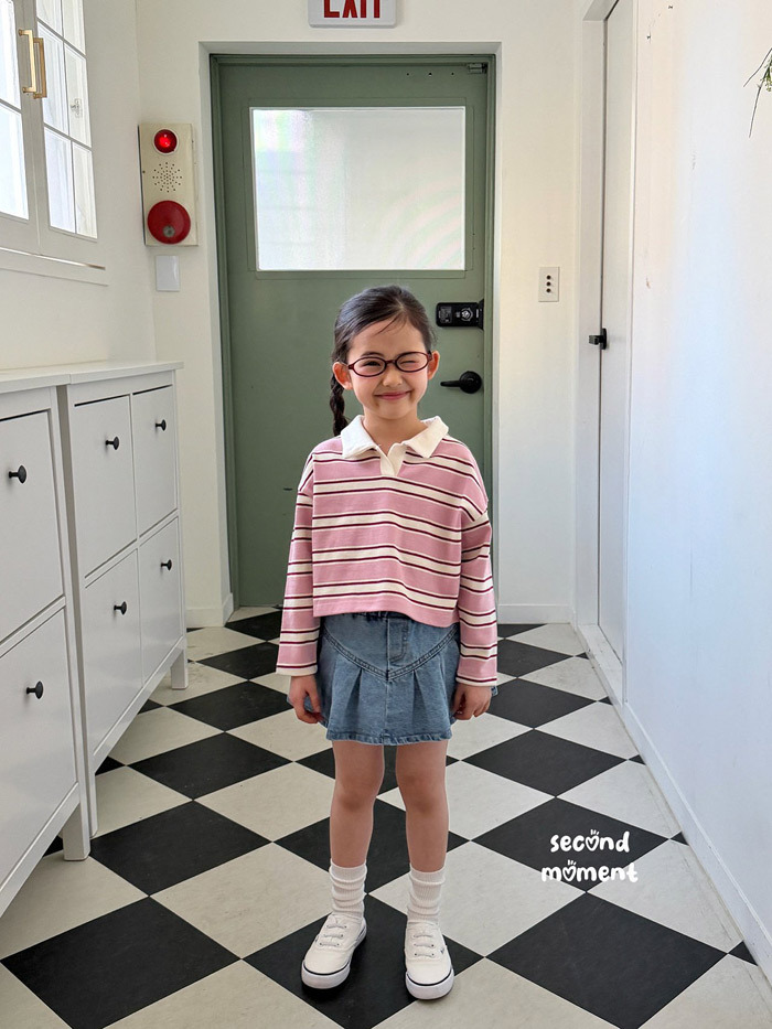 正韓春second moment  兩色粗條紋有領上衣