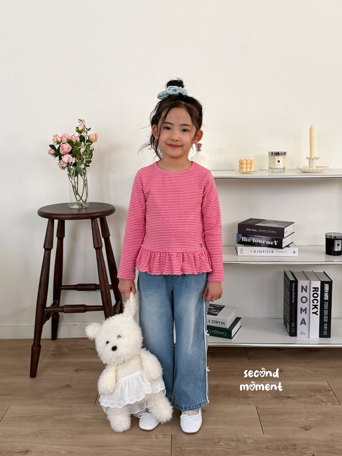 正韓春second moment  兩色花邊細條紋上衣