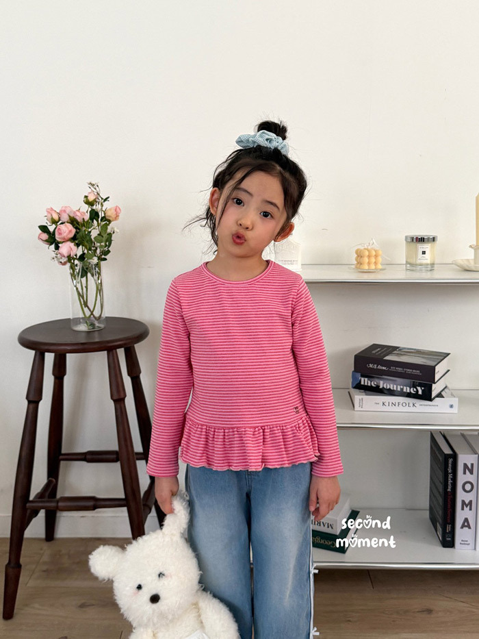 正韓春second moment  兩色花邊細條紋上衣