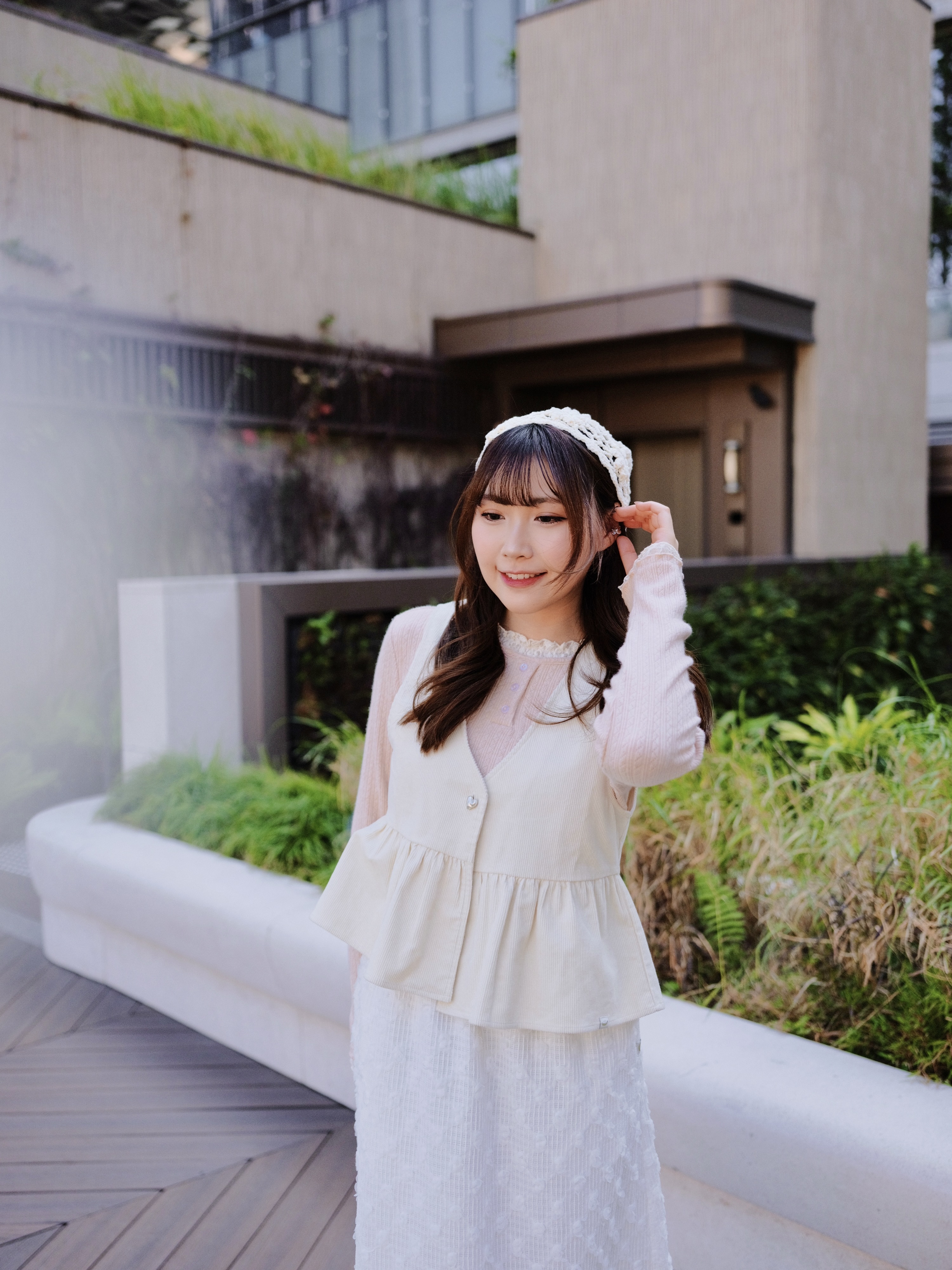 兩色 / 燈芯絨心形鈕扣馬甲 / Corduroy Heart-Button Peplum Vest