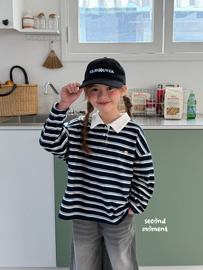 正韓春second moment  兩色雙條紋有領上衣