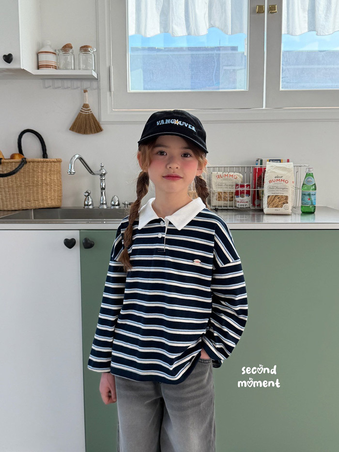 正韓春second moment  兩色雙條紋有領上衣