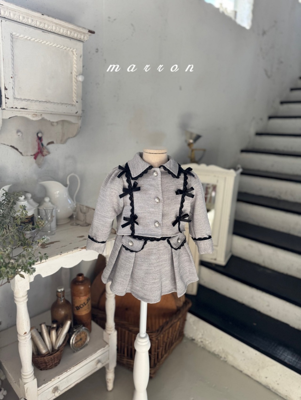 韓國🇰🇷marron 質感剪裁蝴蝶結夾克褲裙套裝(XS-L)