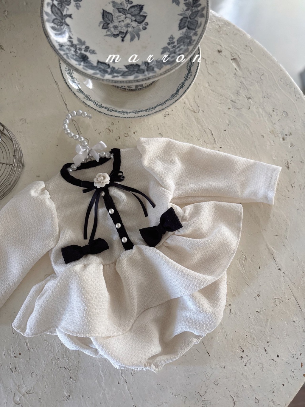 韓國🇰🇷marron 質感剪裁蝴蝶結包屁裙(6-18m)