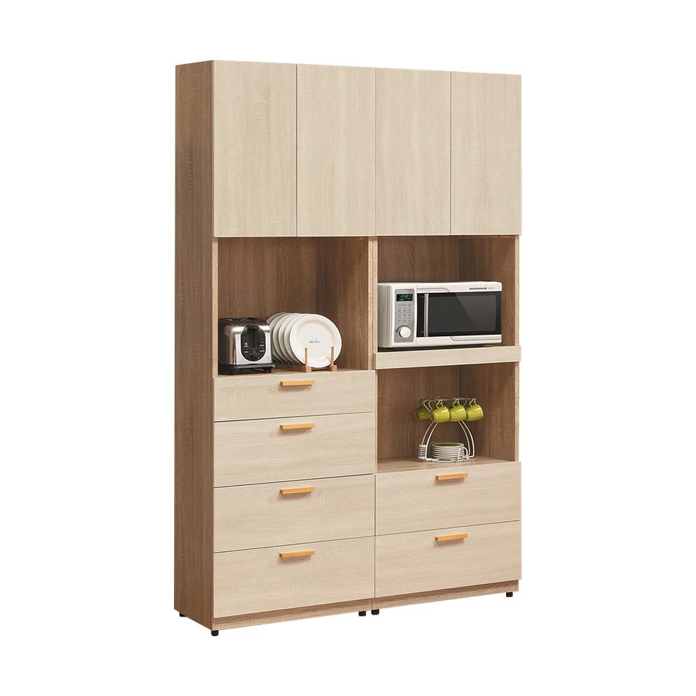 柏蒂家居-席拉4尺四門六抽拉盤式收納餐櫃/電器櫃組合