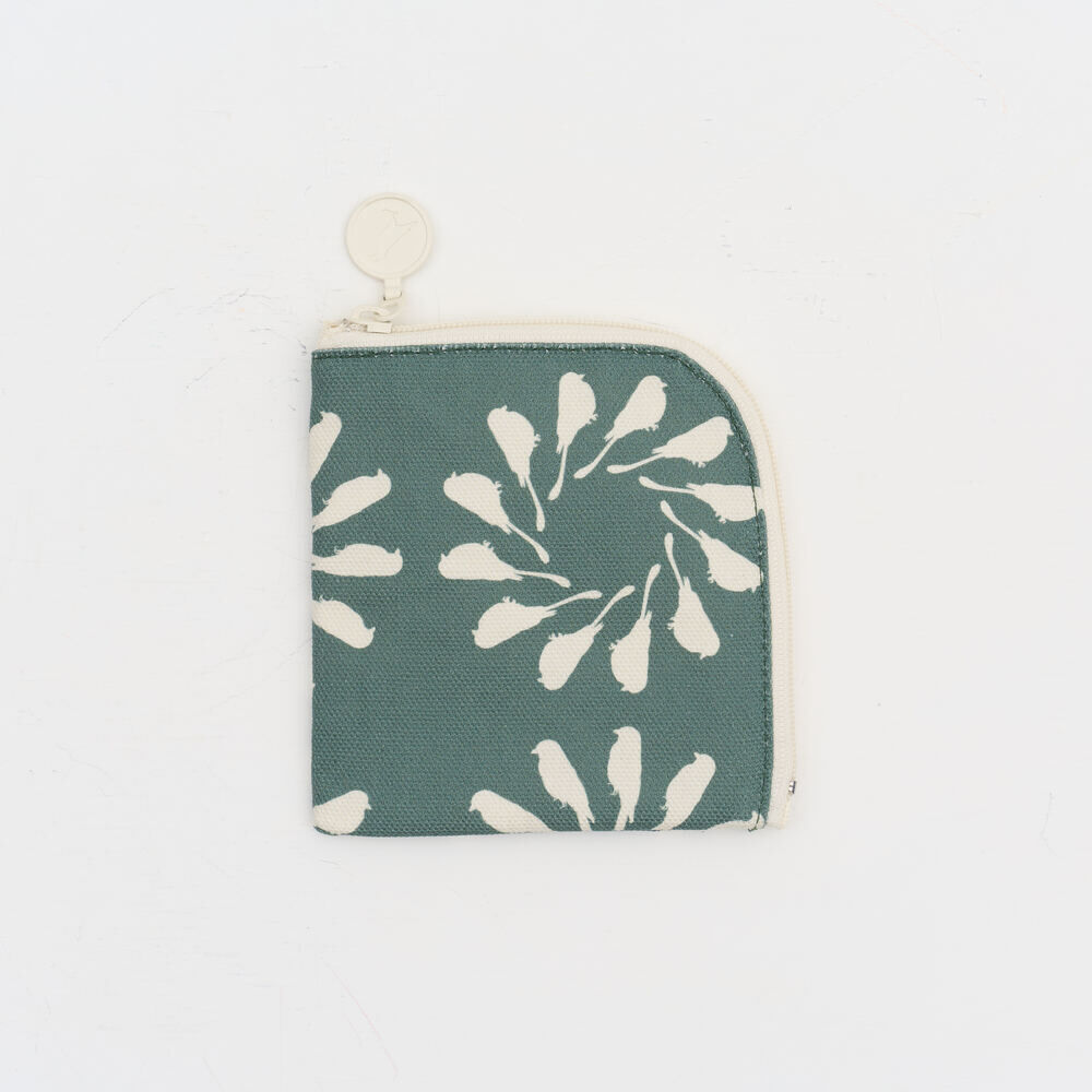 Zipper Card Purse/Black Drongo Circles/Duck Green