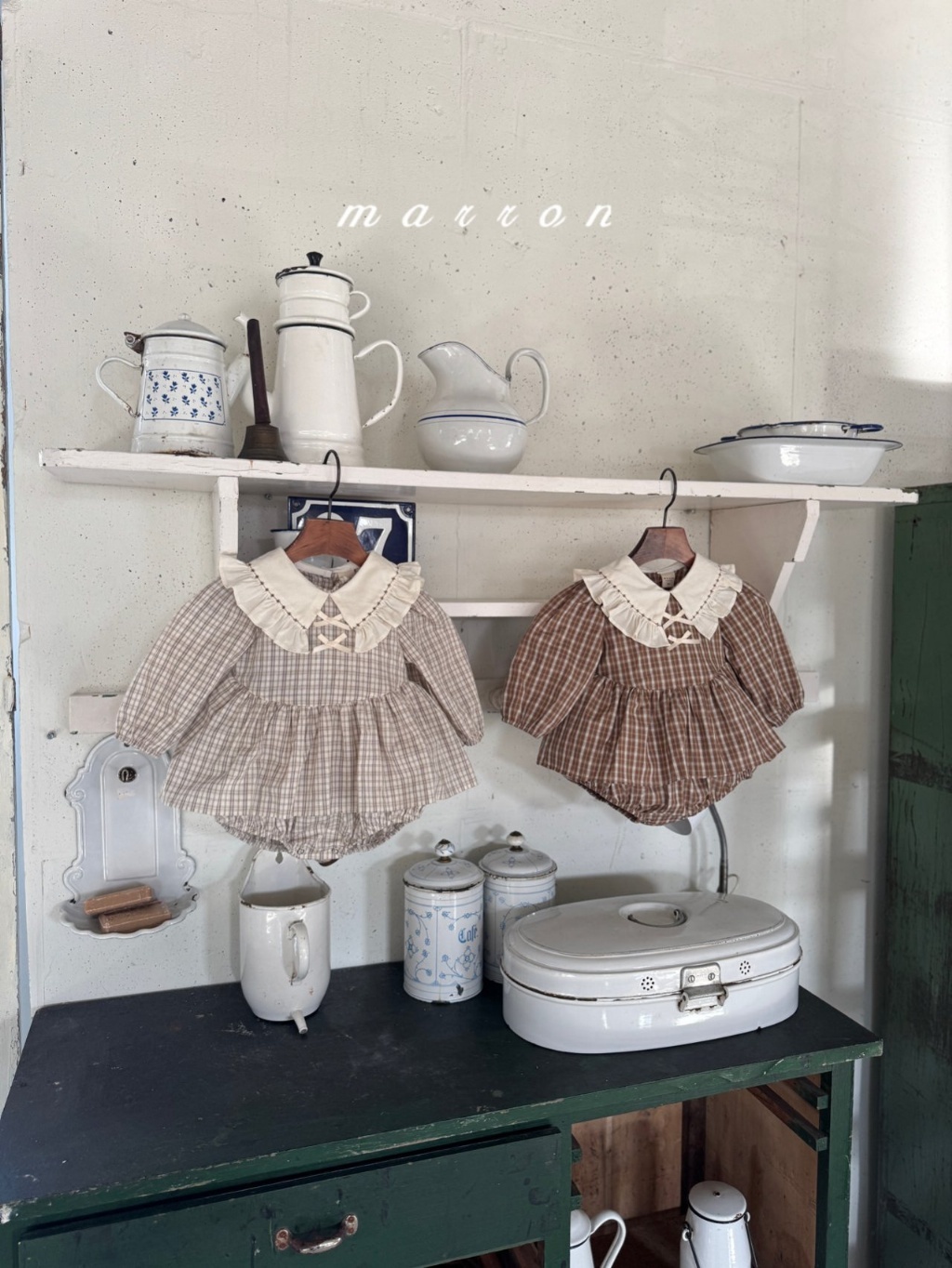 韓國🇰🇷marron 蝴蝶結格紋包屁裙(6-18m)