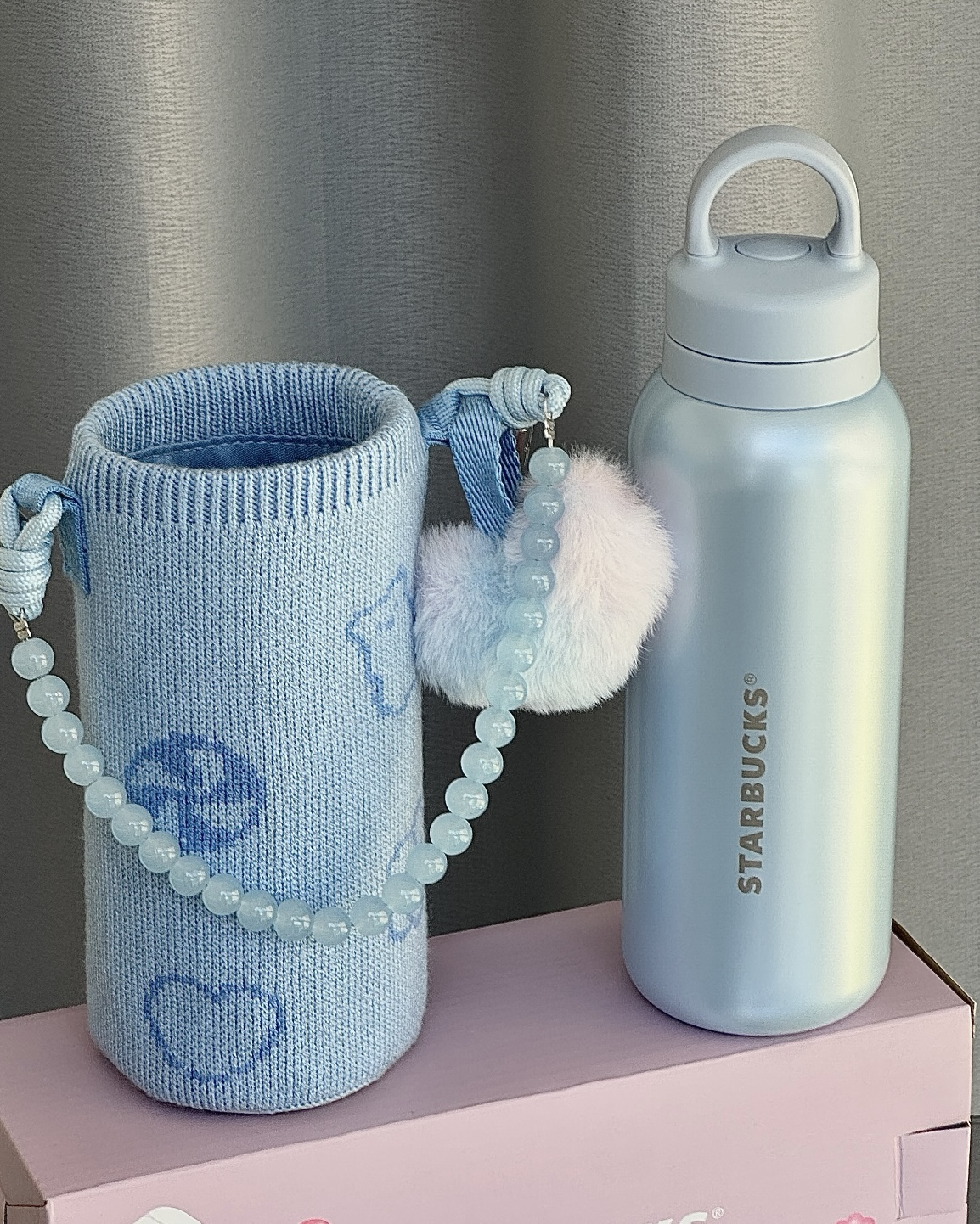 Starbucks 星巴克 2026情人節限定 霧霾藍 寶寶藍 不鏽鋼保溫杯 附毛絨杯套 490ml