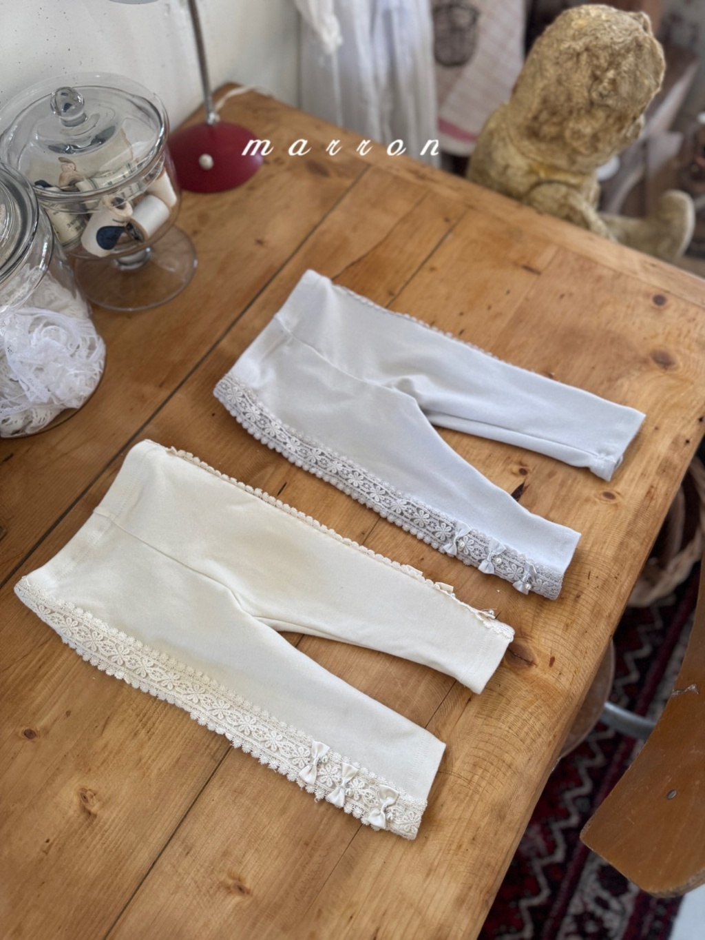 韓國🇰🇷marron 側邊蕾絲珍珠蝴蝶結內搭褲(XS-L)