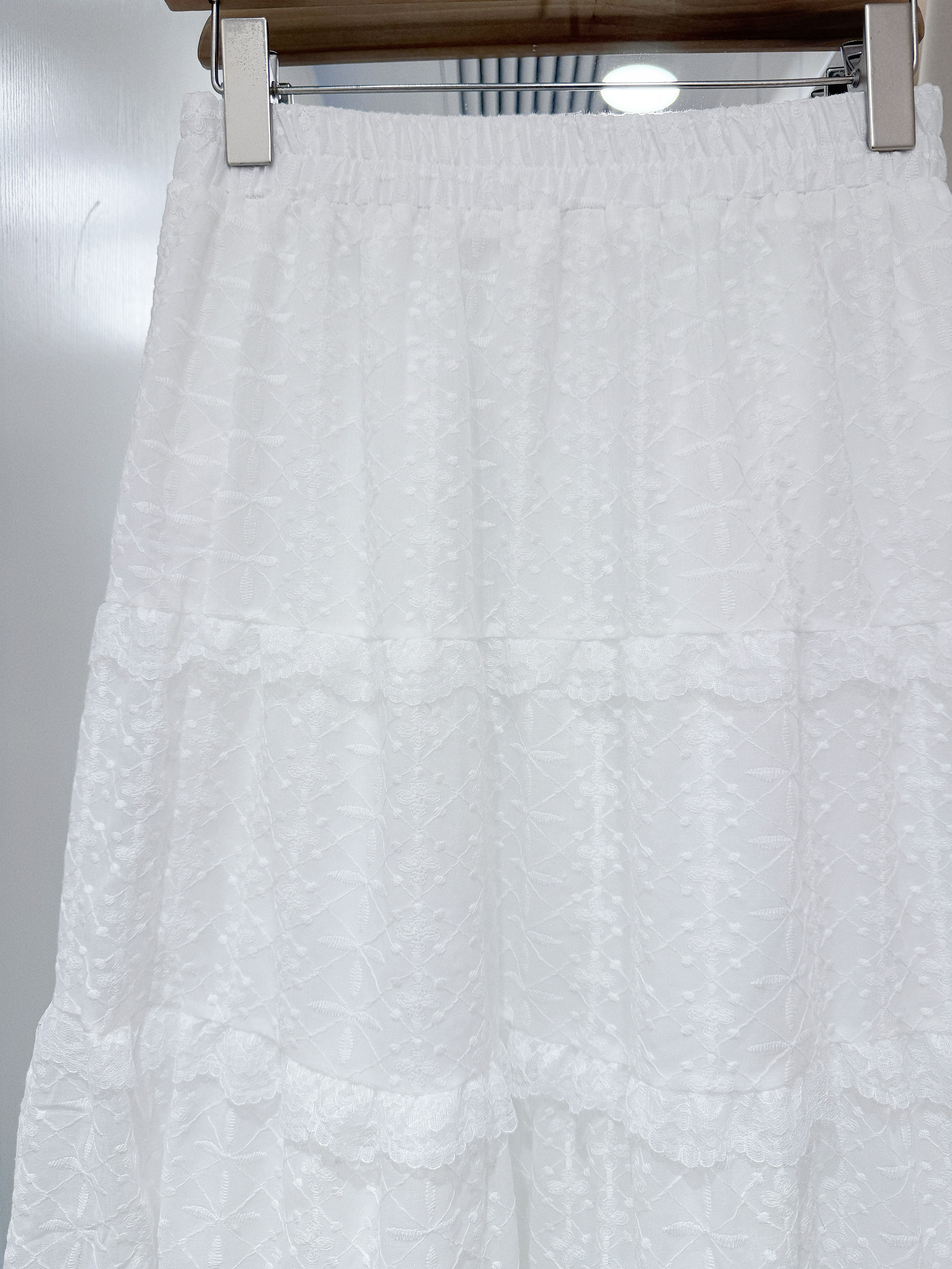 D0489｜菱格粒粒紋花邊蛋糕長裙｡˚⊹ ࣪ ˖