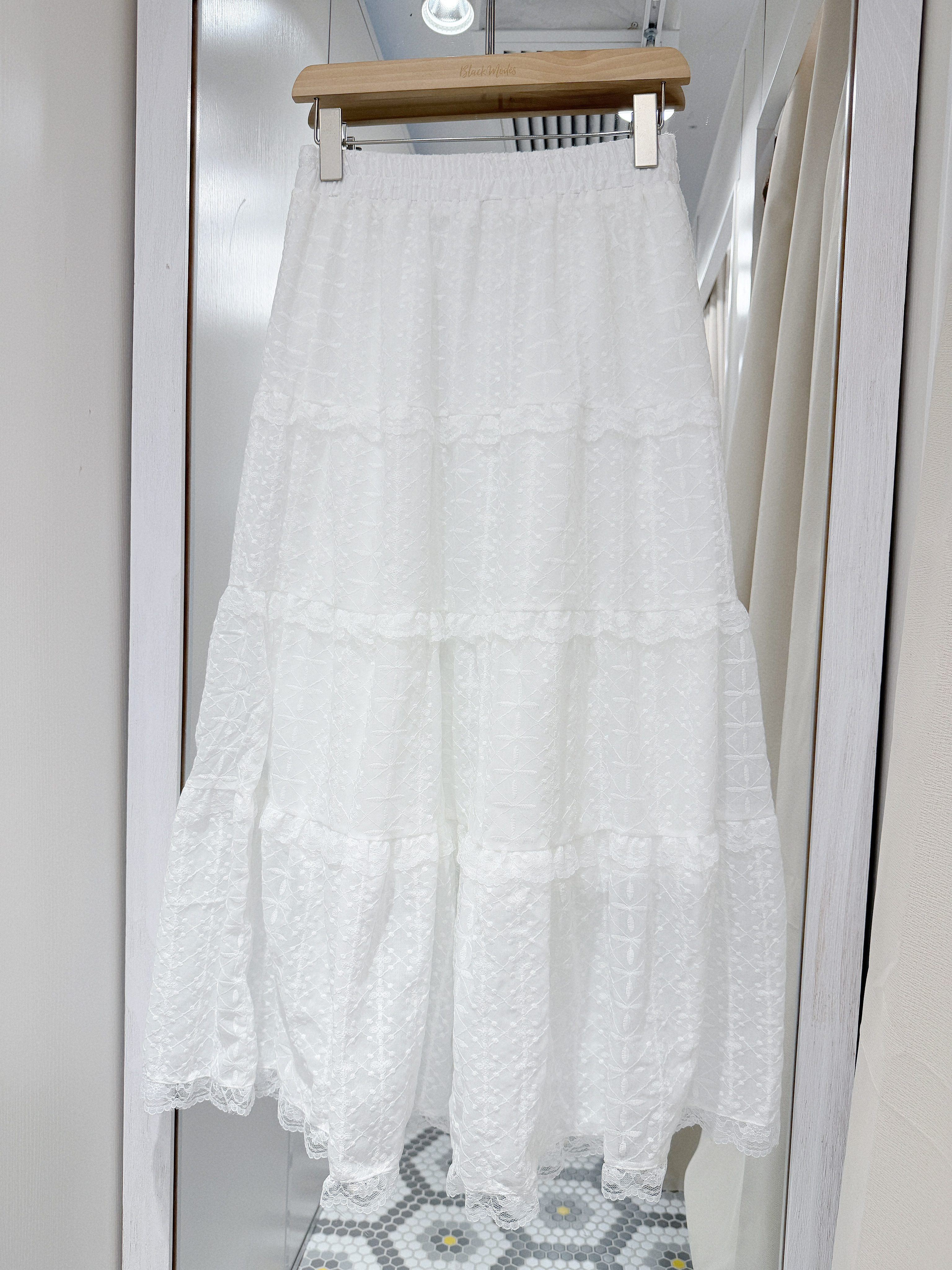 D0489｜菱格粒粒紋花邊蛋糕長裙｡˚⊹ ࣪ ˖