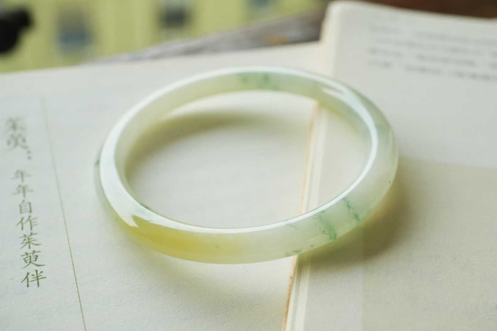 翡翠冰飄黃翡圓條手鐲,天然翡翠A玉, 緬甸玉, Jade, Jadeite