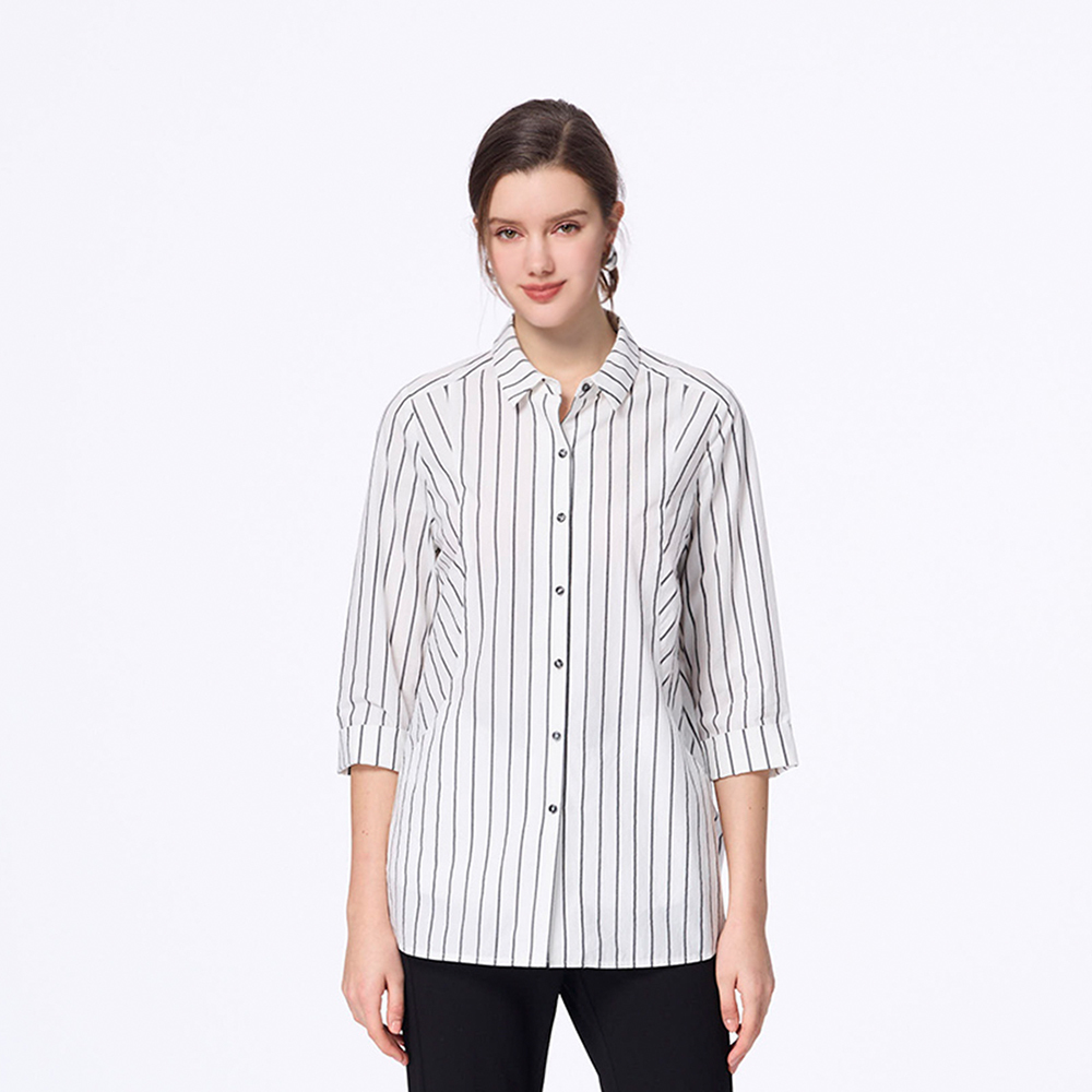 俐落直紋修身襯衫上衣
