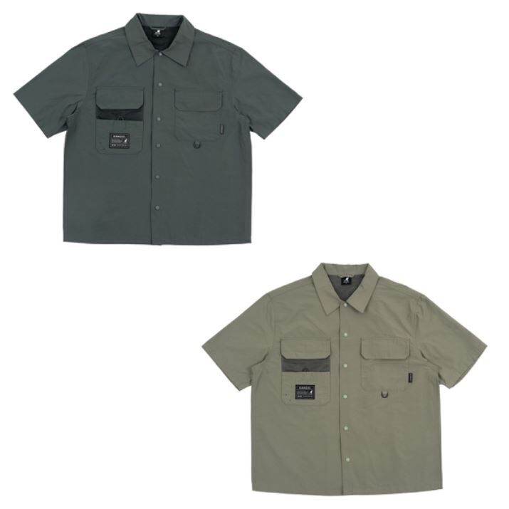 【下殺↘ $599】KANGOL 短袖 深灰 卡其 工裝 口袋 襯衫 中性 63251470-