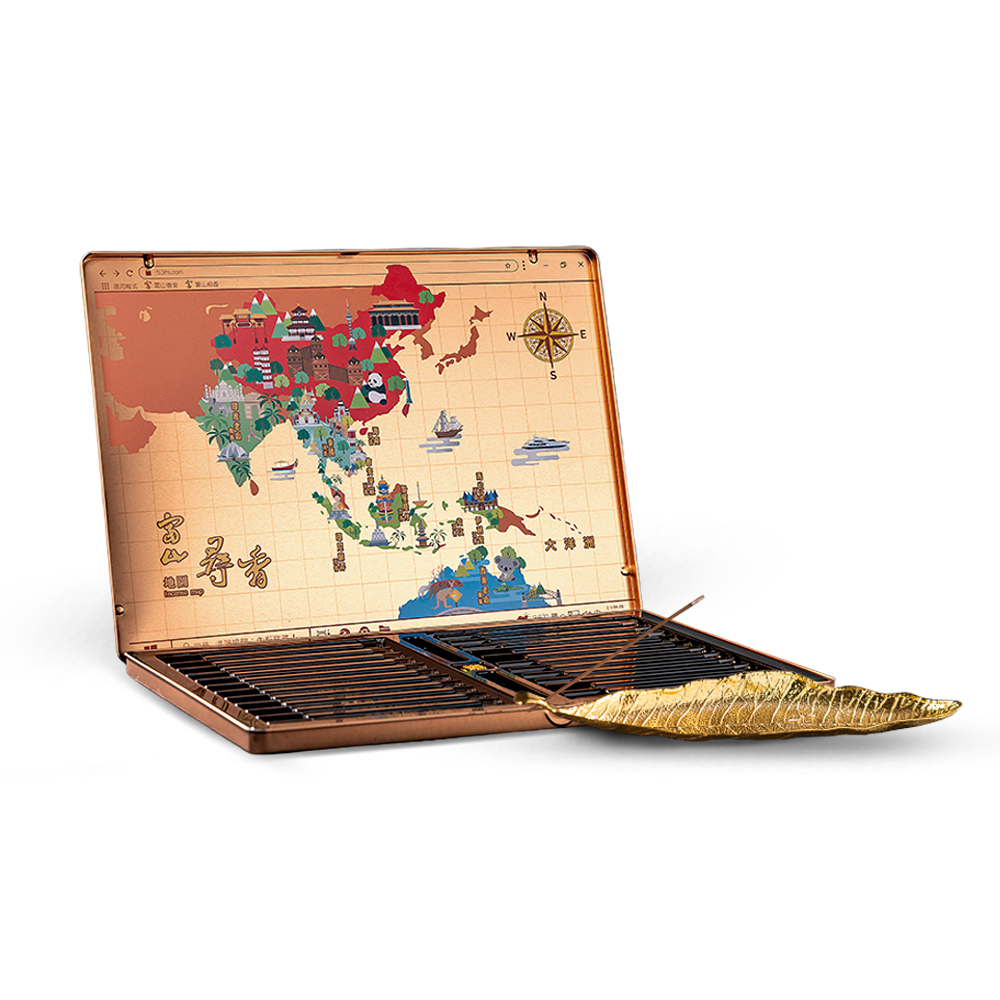 富山香堂24香典禮盒組_海上沉香絲路典藏紀念限定100mm 臥香+金葉子香座