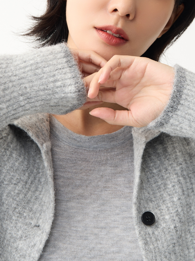 2603 拼色翻領排釦針織外套（9%羊毛）