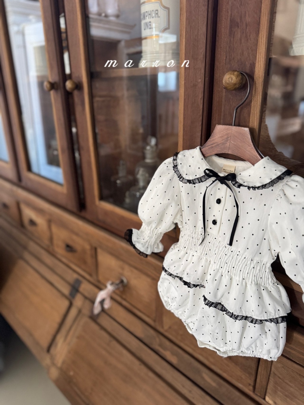 韓國🇰🇷marron 圓點蕾絲包屁衣(6-18m)