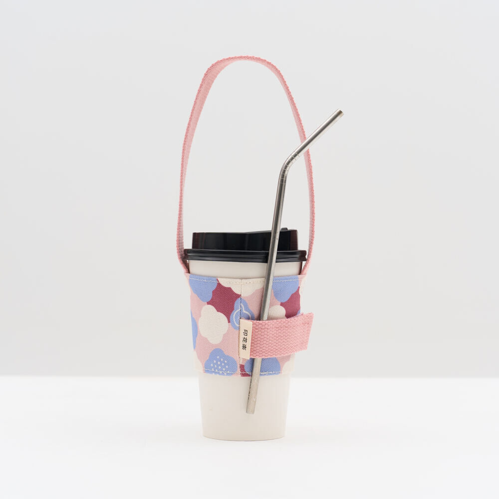 印花樂飲料杯吸管提帶/玻璃海棠2號/霧花粉