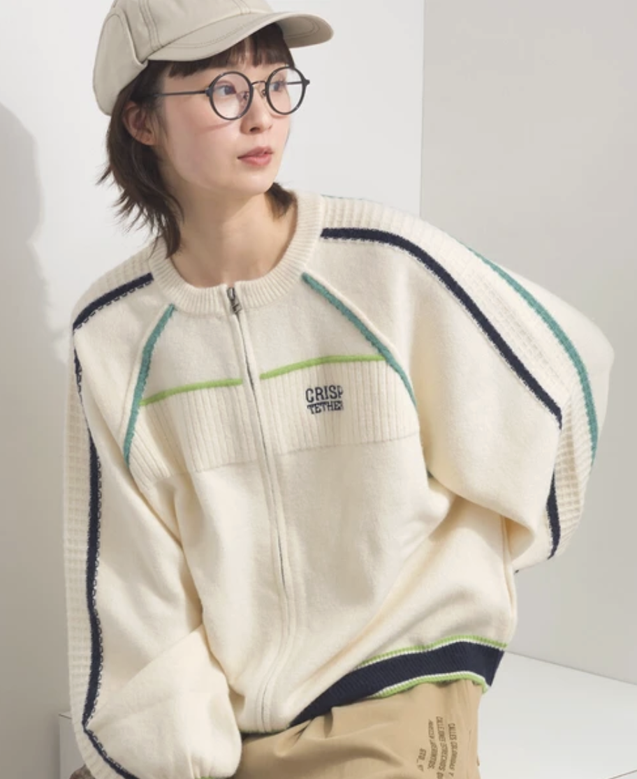 ｛預訂款｝運動撞色針織雙拉鍊開襟外套（兩色入）【日本直送】