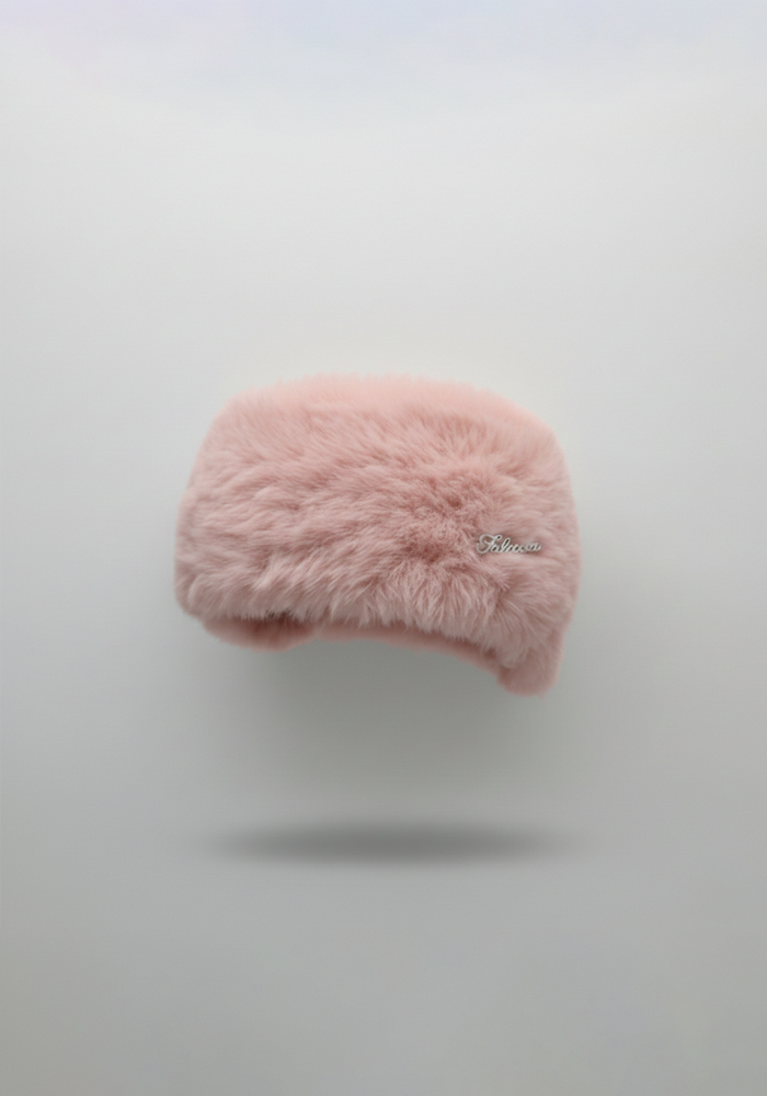 毛絨護耳髮帶-奶油粉