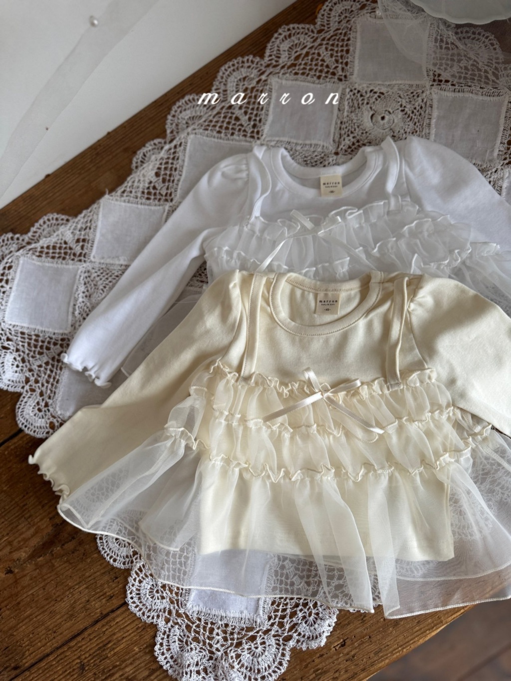 韓國🇰🇷marron 假兩件蛋糕透紗上衣(XS-L)