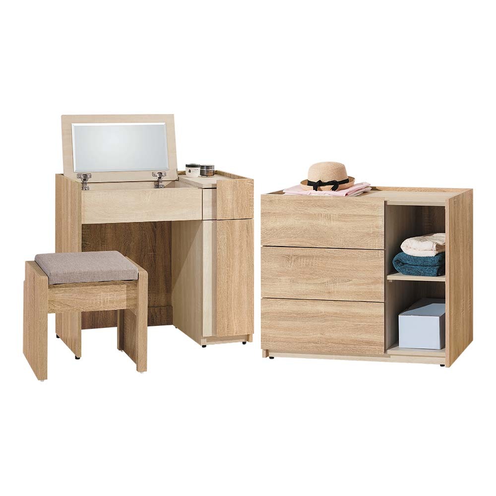 柏蒂家居-席拉5.7尺掀蓋鏡台/化妝桌組(化妝桌+斗櫃+化妝椅)