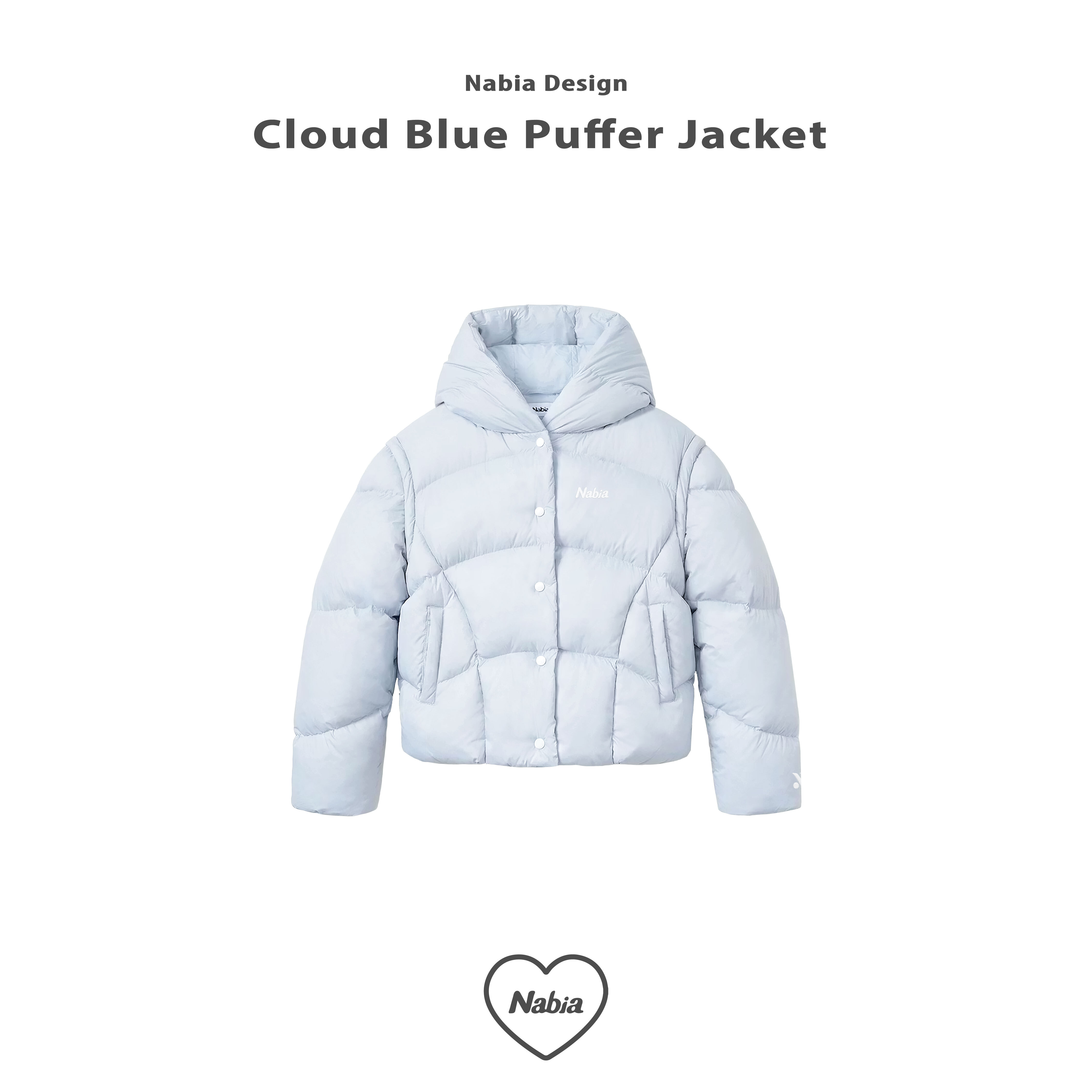 立體羽絨連帽外套 - 冰川藍