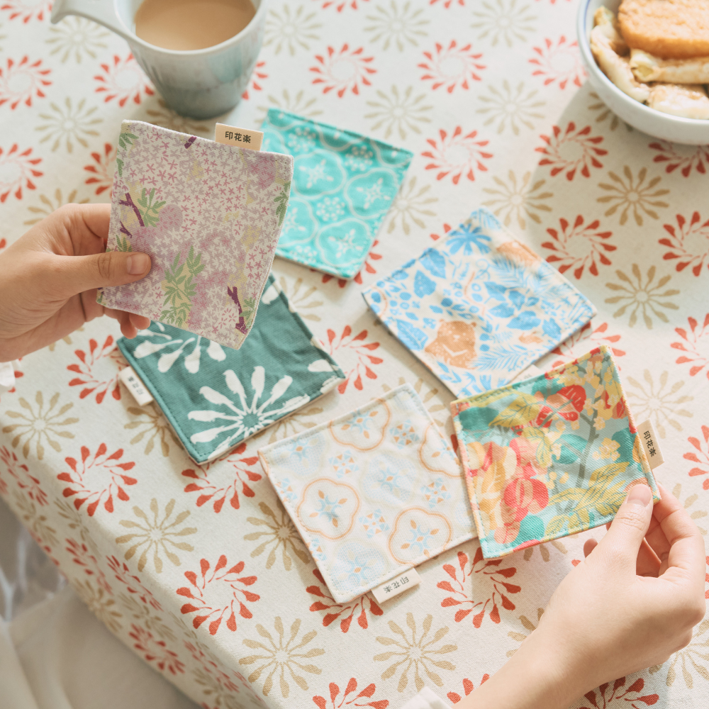 印花樂印花布杯墊二入組-10x10/烏秋圈圈/水鴨綠色