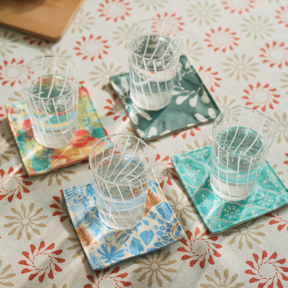 印花樂印花布杯墊二入組-10x10/玻璃海棠/暖陽甜杏