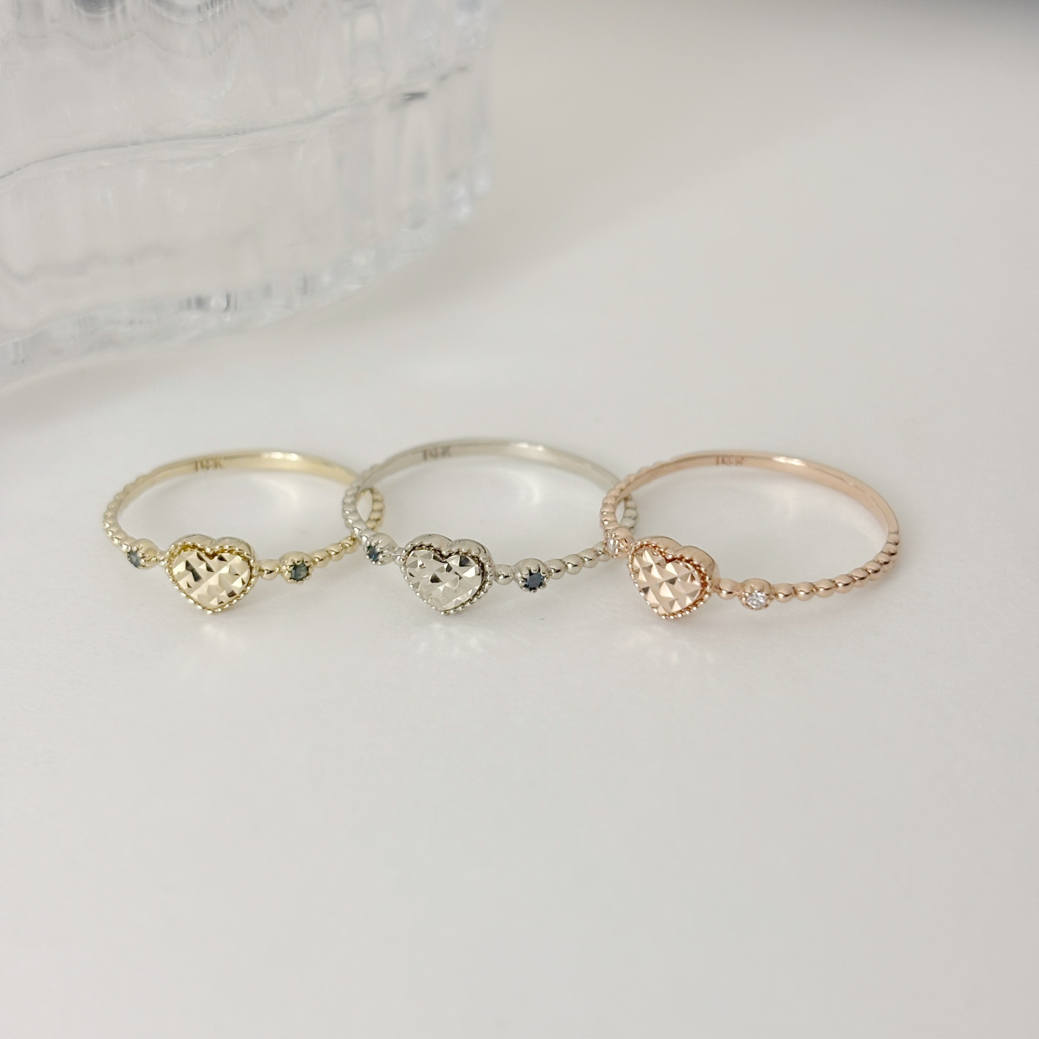 14K閃閃愛心鬆餅真鑽戒指