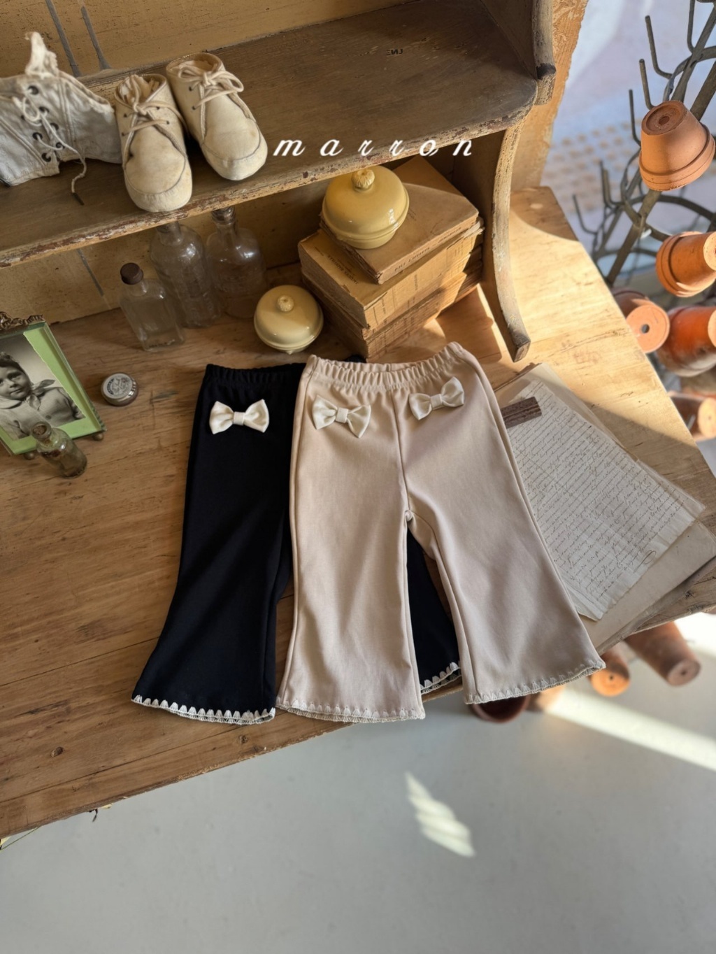 韓國🇰🇷marron 蝴蝶結花邊喇叭褲(XS-L)