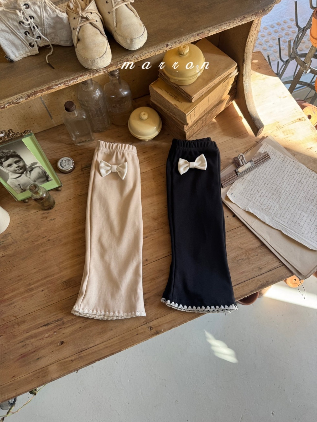 韓國🇰🇷marron 蝴蝶結花邊喇叭褲(XS-L)