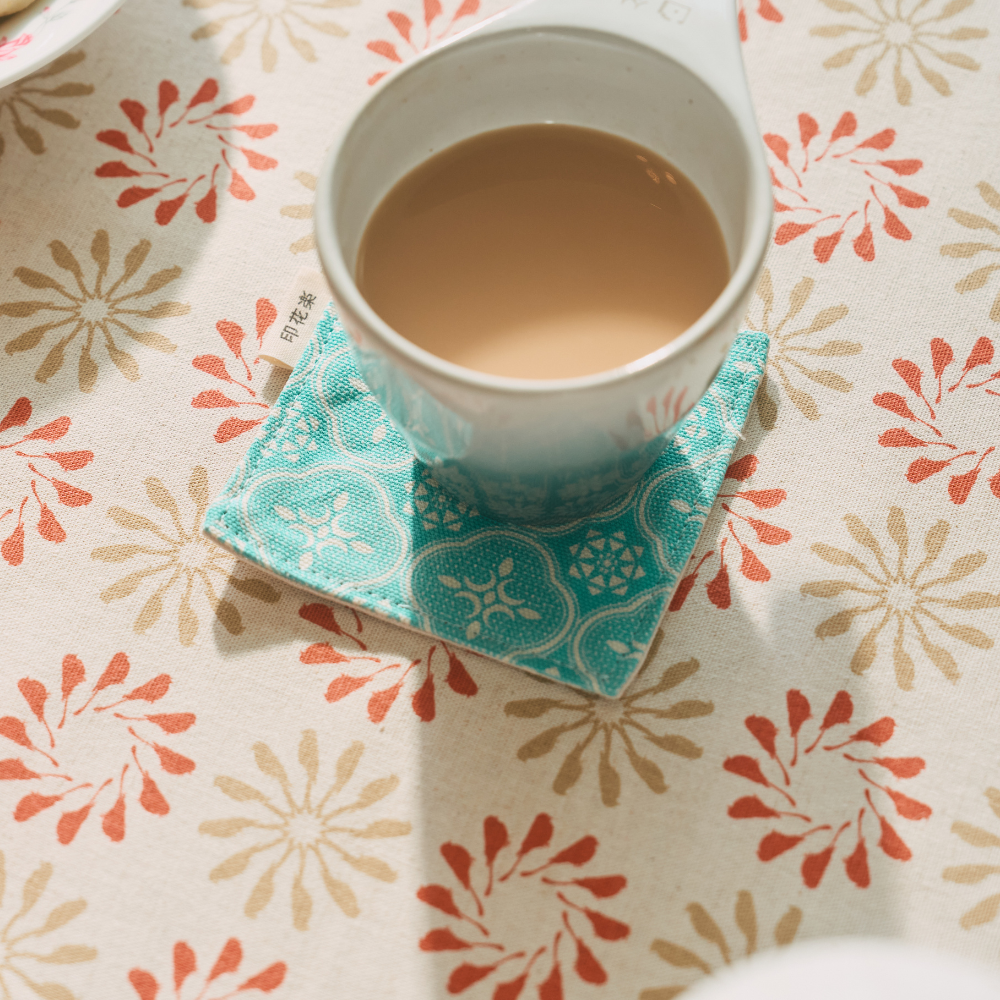 印花布杯墊二入組-10x10/玻璃海棠/冰晶藍綠